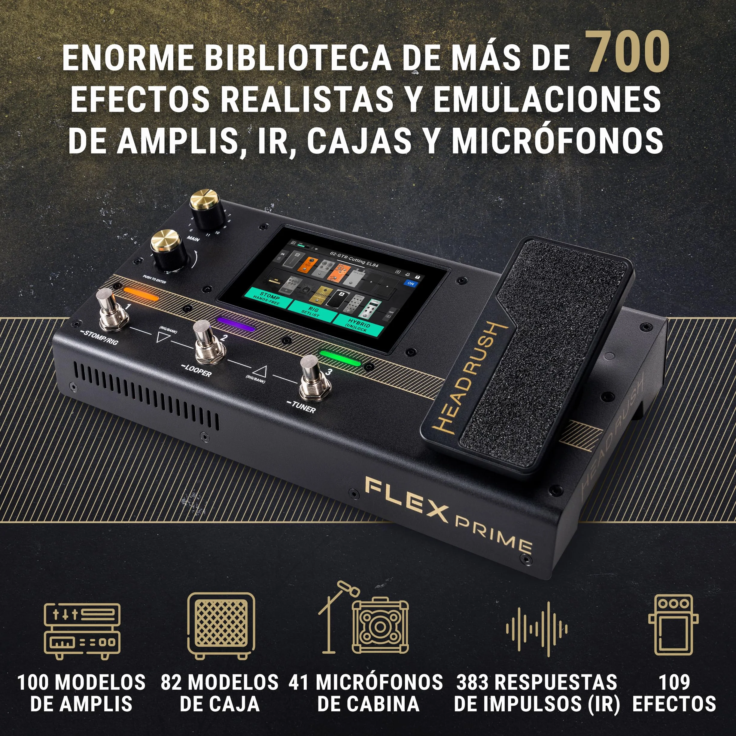 HeadRush Flex Prime - Pedal Multiefectos para Guitarra y Bajo y Procesador de Modelado de Amplis con Pantalla Táctil, Looper, WiFi, Bluetooth y USB