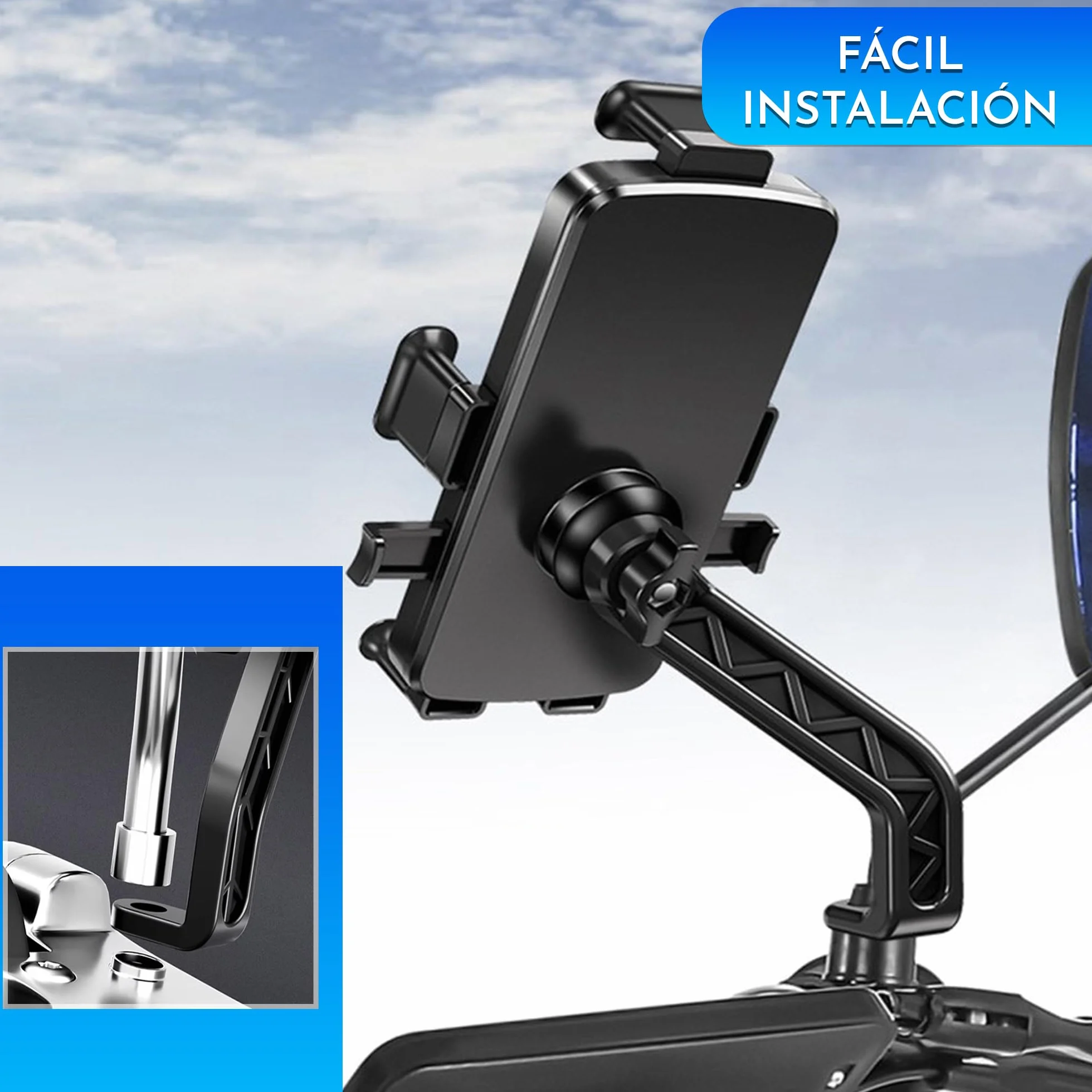 Soporte Móvil para Espejo Retrovisor de Scooter Moto 5 Sujeciones Rotación 360º Antivibración