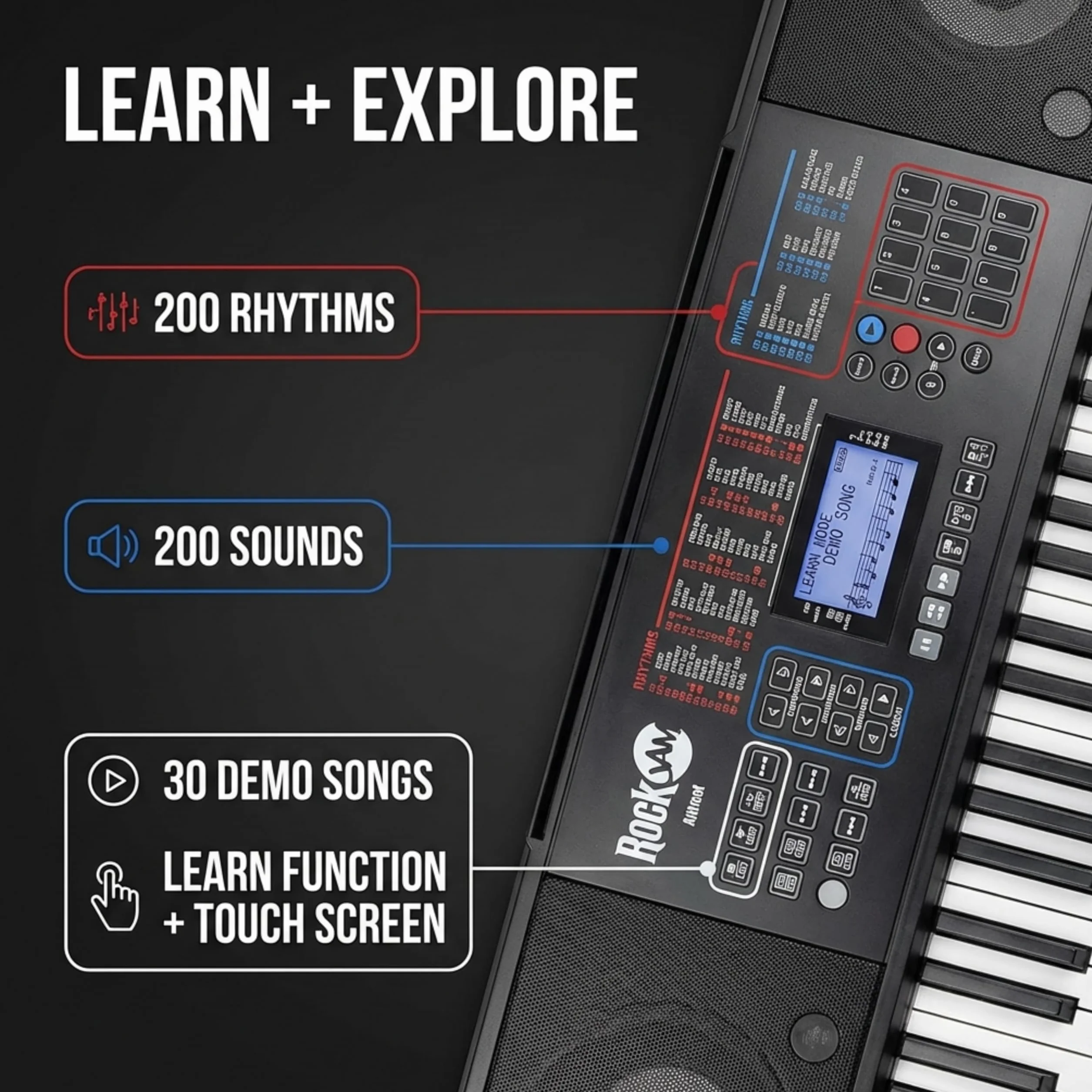 Rockjam Rj761 61 Kit de Teclado de Piano, Piano Digital 61 Clave, Banco Teclado, Soporte de Teclado, Auriculares, Pedal de Sustain y Simplemente Aplicación Piano