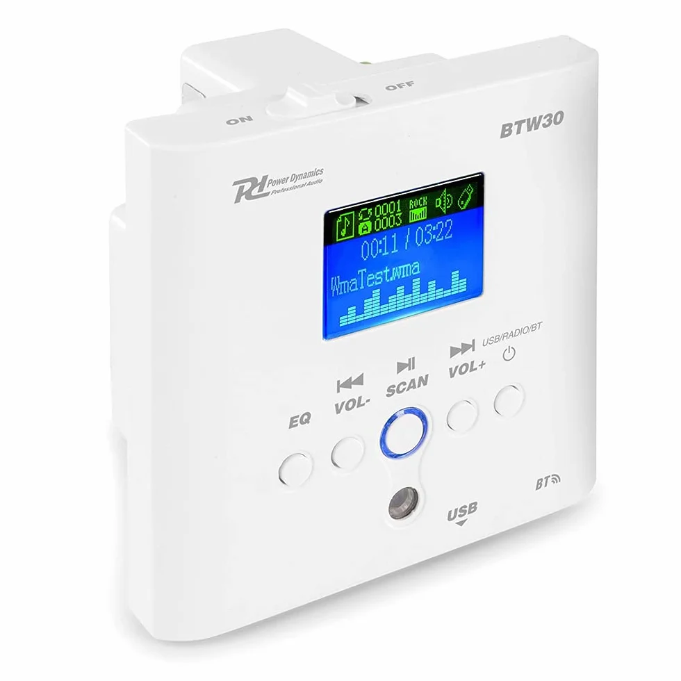 Power Dynamics BTW30SET Sistema de Audio de Pared 2 Altavoces Techo 5" 15W Blanco FM USB Amplificador Clase D