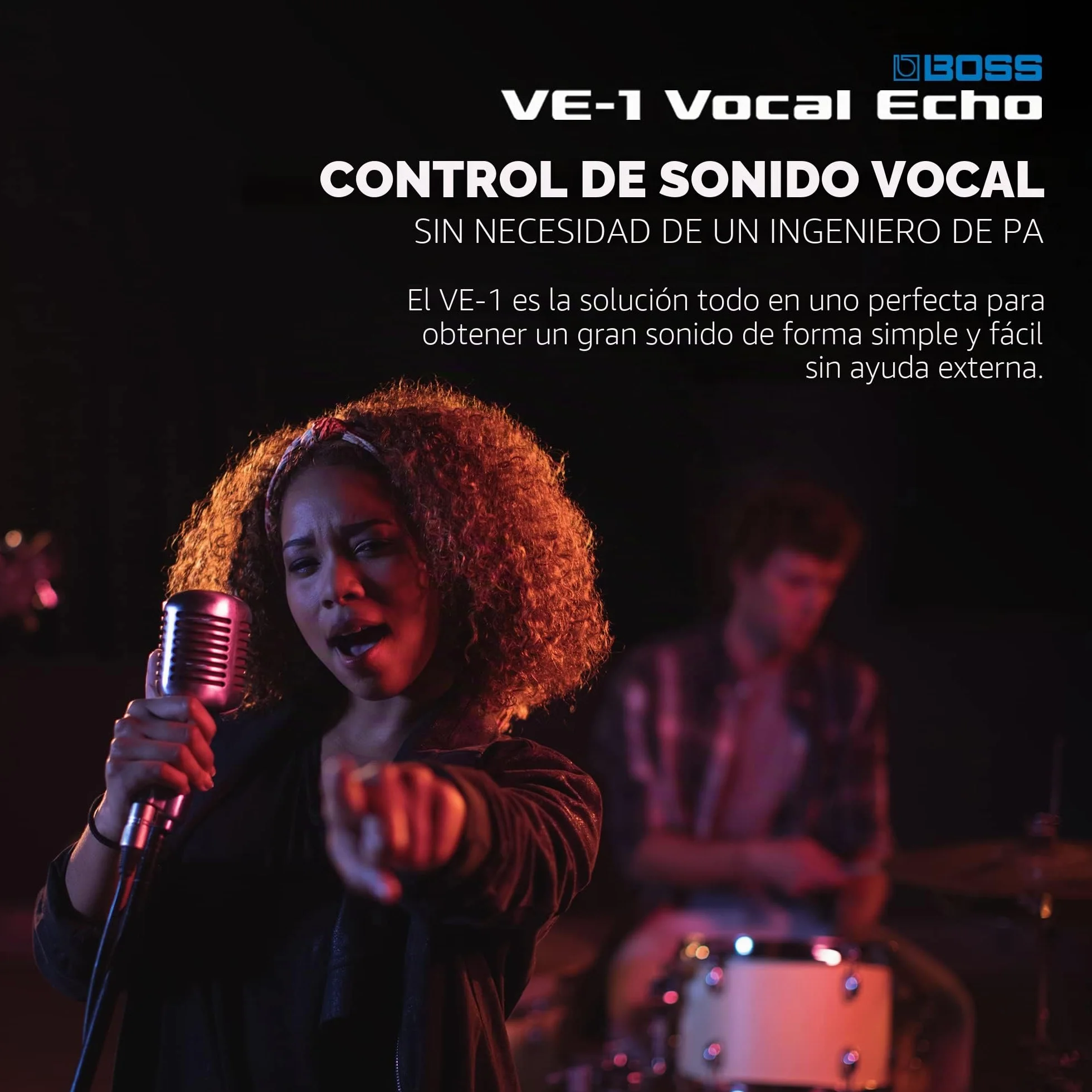 BOSS VE-1 Vocal Echo para cantantes | Controla tu sonido vocal en tiempo real | Añade ambiente natural o reverb profunda a tu voz | Siete tipos de efectos ajustables | Memoria integrada