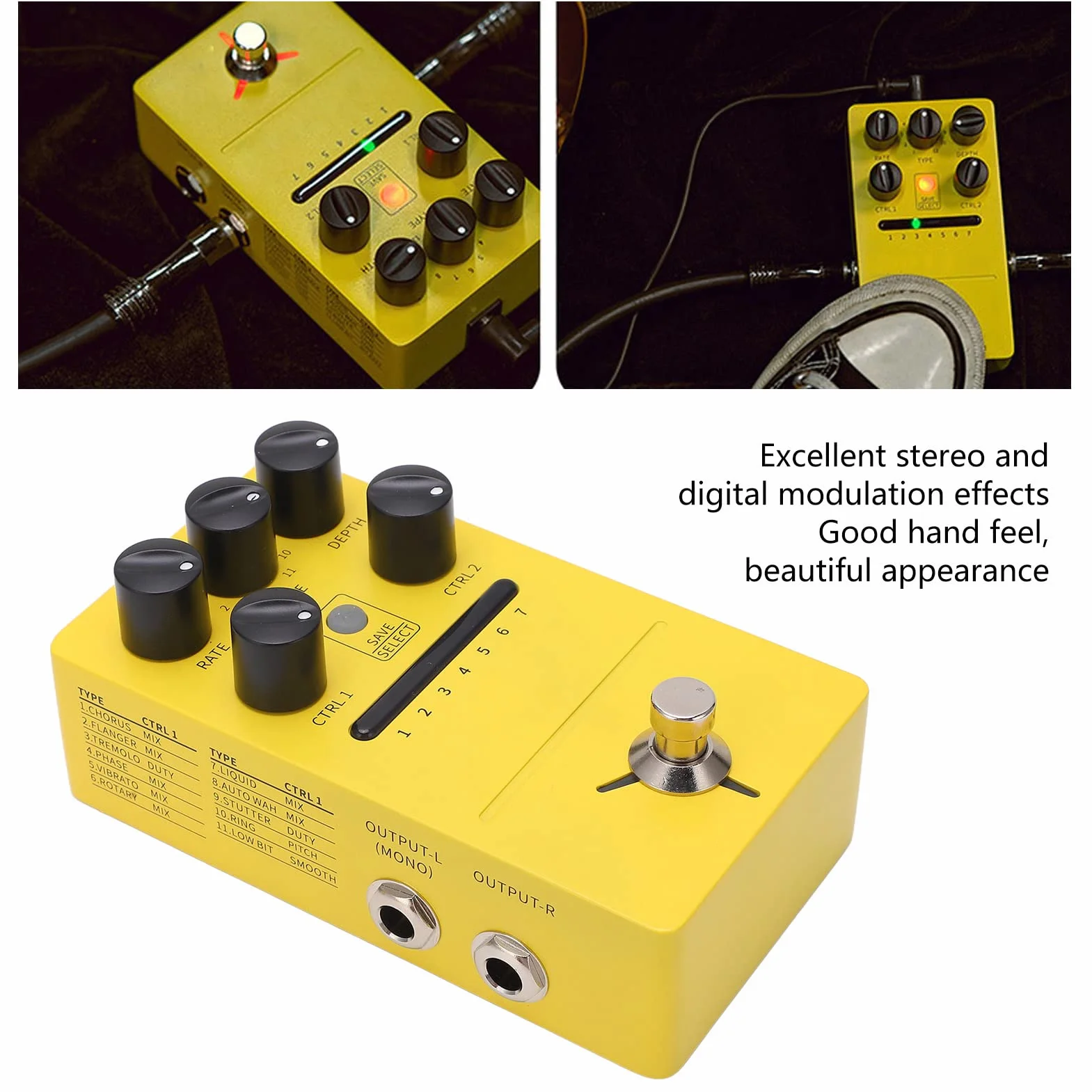Pedal de Efectos de Guitarra, 11 Efectos de Modulación Pedal Estéreo True Bypass Phase para Guitarra Eléctrica FS05
