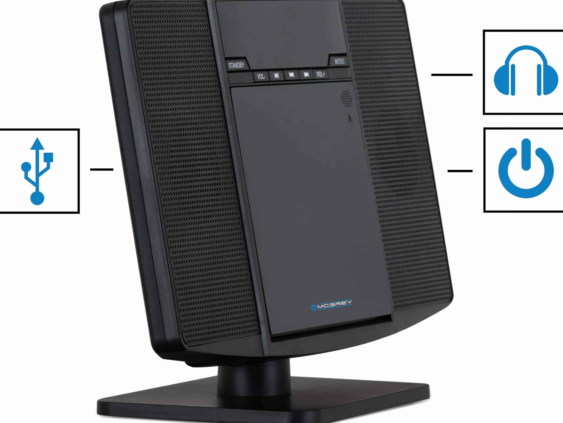 Equipo de Música Vertical MCD-60 (Reproductor CD/MP3, USB, Bluetooth, Entrada Aux, Montaje de Pie o Pared, Incluye Mando a Distancia) Negro
