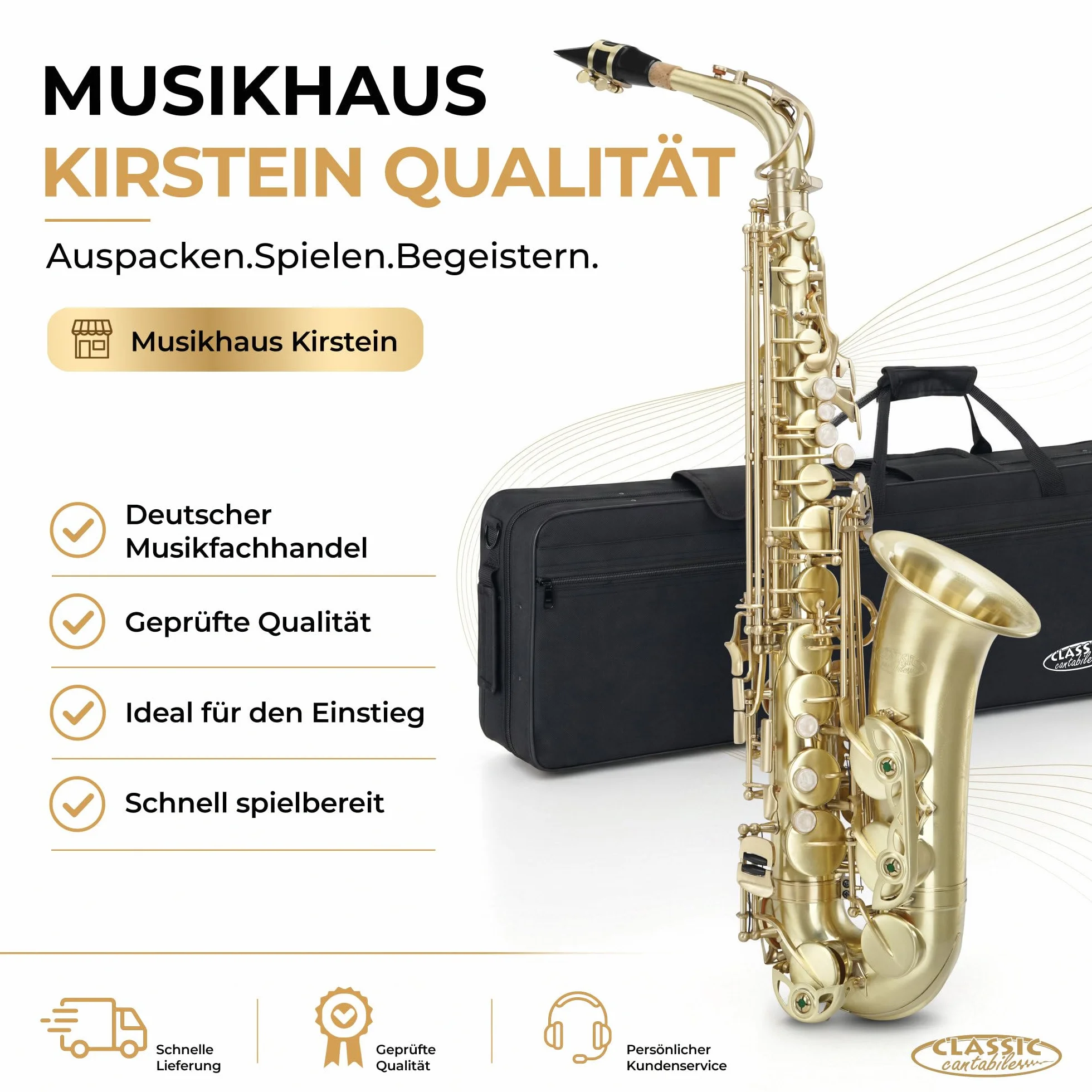Classic Cantabile Winds AS-450 Saxofón Alto Eb Cepillado (Saxofón Alto, latón cepillado mate, afinación Eb, llave de Fa alto, mecánica de llaves muy ergonómica)