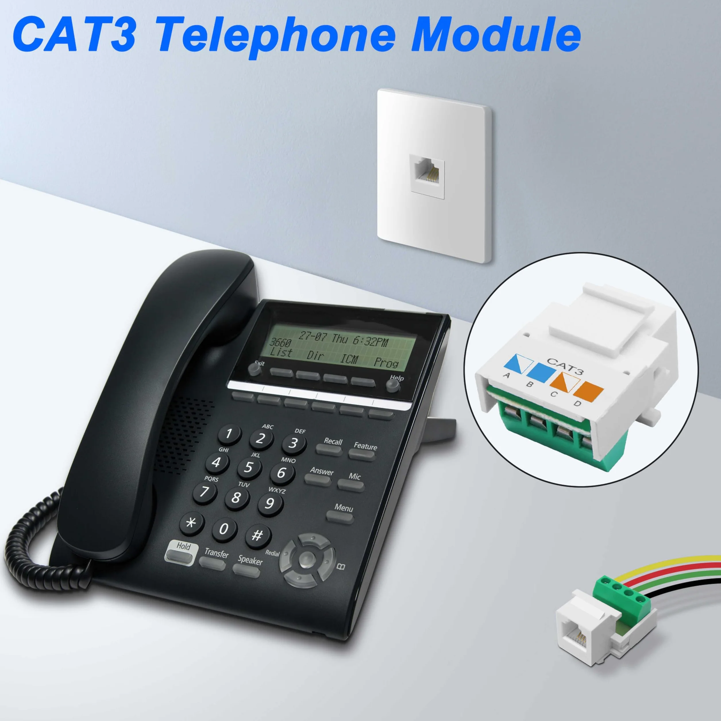 Módulo de teléfono CAT3 RJ11 6P4C hembra a 4 pines, adaptador de terminal, conector de línea telefónica - 5 unidades
