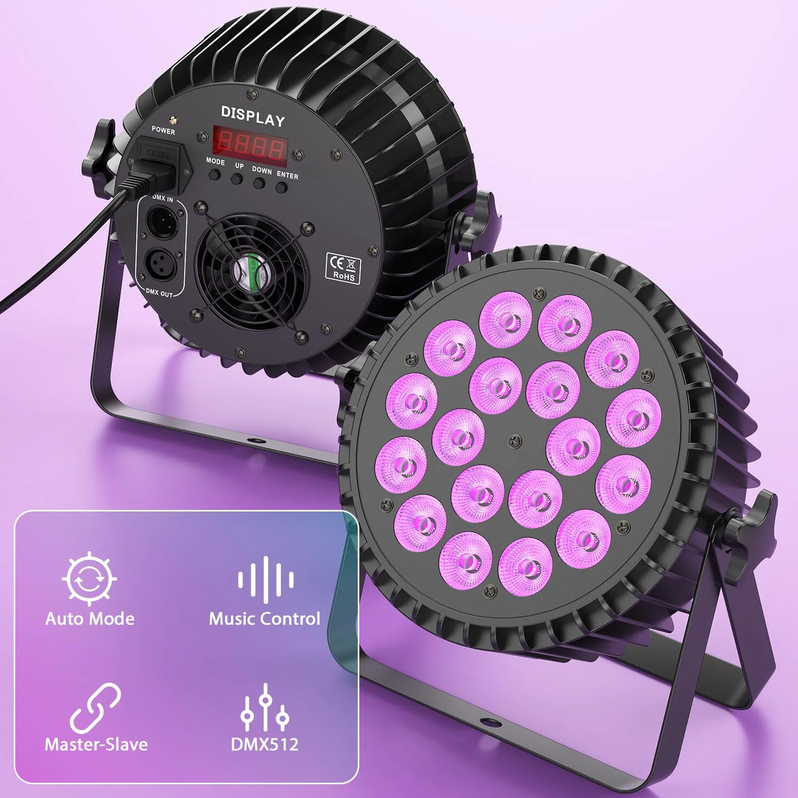 4 piezas UV+RGB 200W LED por proyector, 18 LED por proyector luz de escenario luz de fiesta RGB DMX512 5-en-1 luz de disco para escena DJ fiesta show bar Halloween Navidad