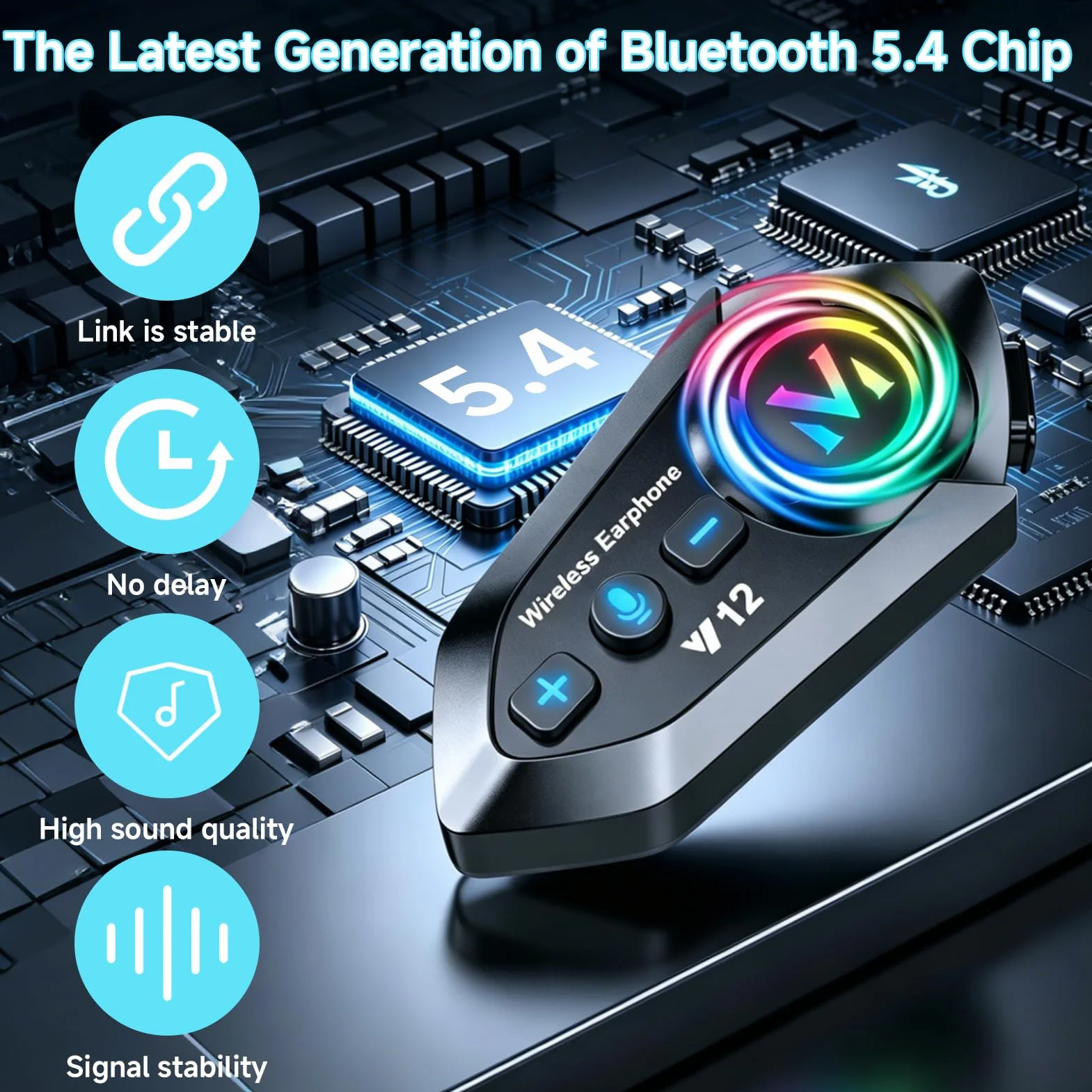 Intercomunicador Casco Moto Bluetooth 5.4 para 2 Motoristas, Auriculares Casco Moto con Chip Dual, Interfono Moto 500 m, Cancelación de Ruido DSP y CVC, IP56, Música Compartida, Batería 500 mAh