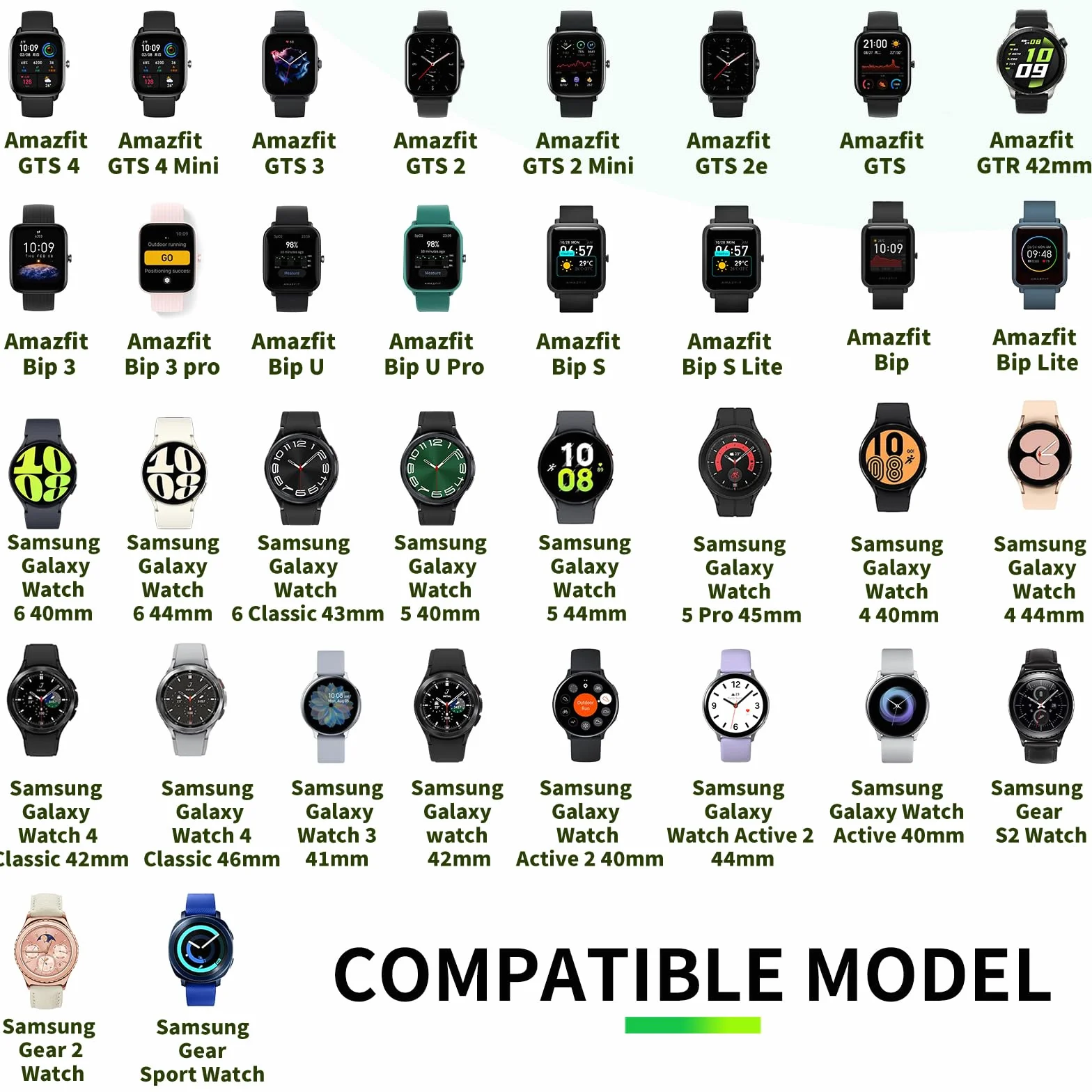 Correas 20mm Compatibles con Amazfit GTS 4, GTS 3, GTS 2, Bip 3, Bip U, Bip S, Bip - Silicona 5 Piezas