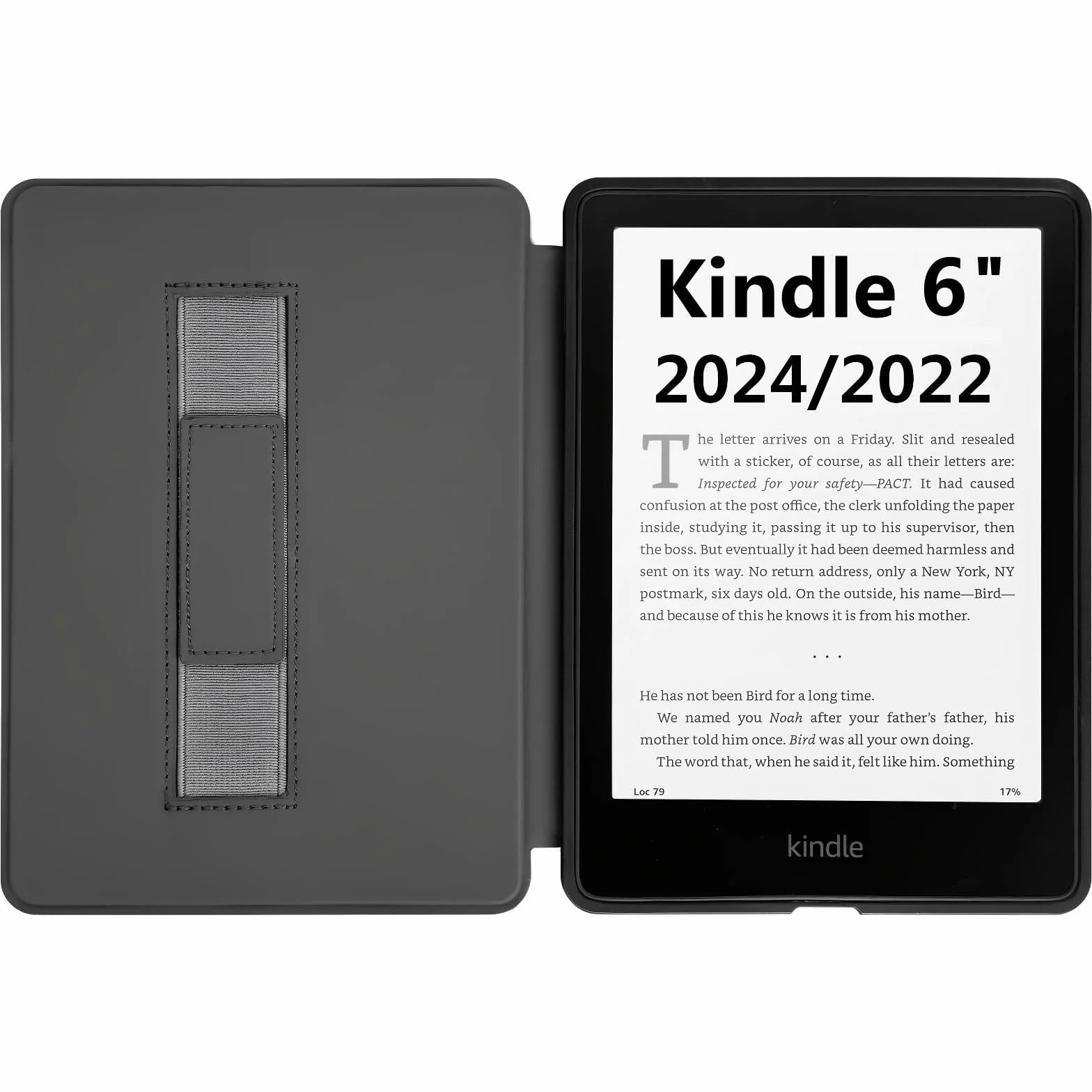 Funda para 6 Pulgadas e-Reader 2024/2022 Ebook Reader 6", Carcasa Funda Ligera con Correa de Mano, Auto Sueño/Estela, Premium PU Funda de Cuero für 6" eReader, Negro
