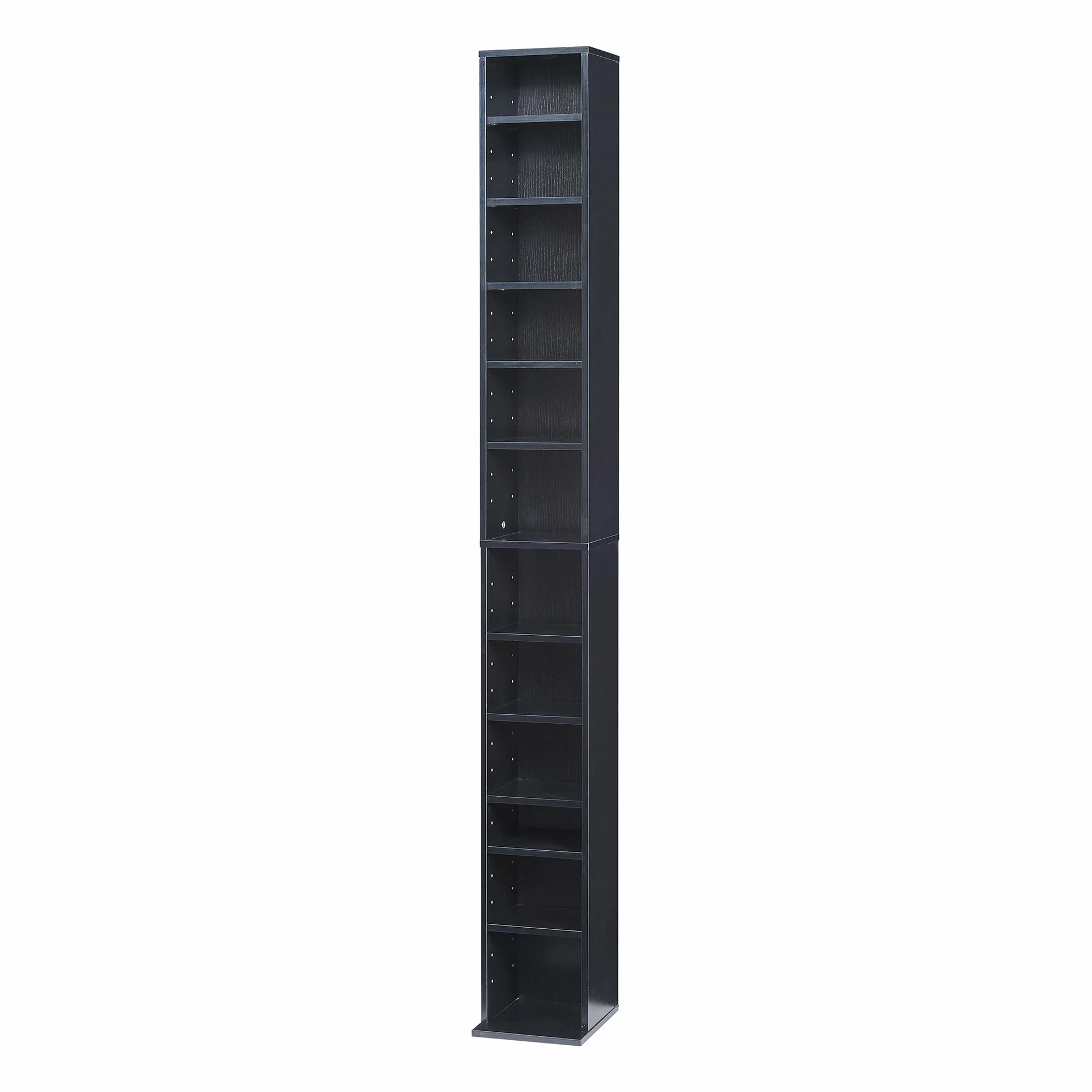 [en.casa] Estantería para CDs Tynset Soporte para DVDs Recuerdos Librería con 12 Compartimientos Estantes Ajustables en Altura Aglomerado 175 x 20 x 20 cm - Negro