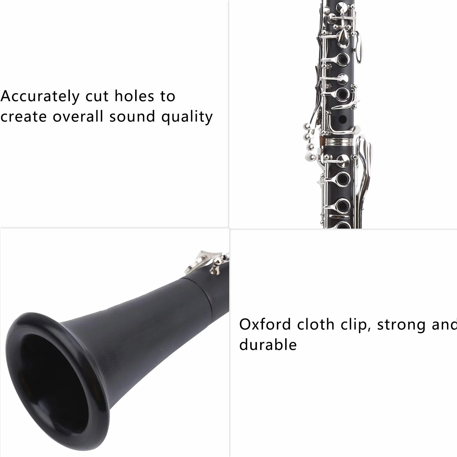 Juego de clarinete, instrumento musical de examen de grado para principiantes de clarinete Bb Key con estuche rígido de 10 cañas y kit de limpieza para clarinete,
