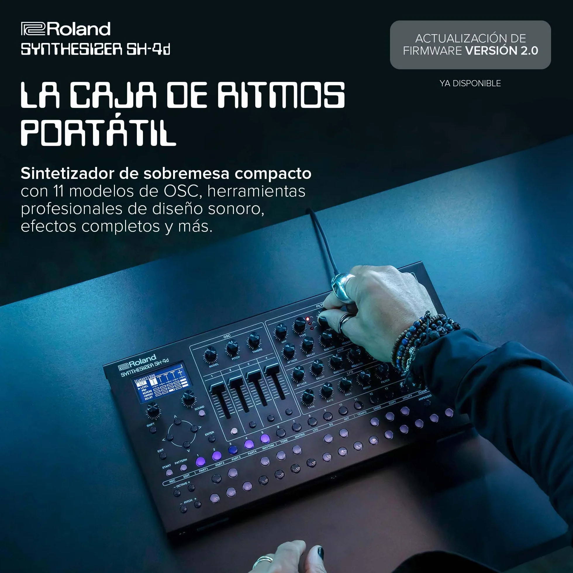 Roland SH-4d Sintetizador de sobremesa compacto | 11 modelos de OSC | Herramientas profesionales de diseño sonoro | Perfecto para estudio y directo | Proceso manual