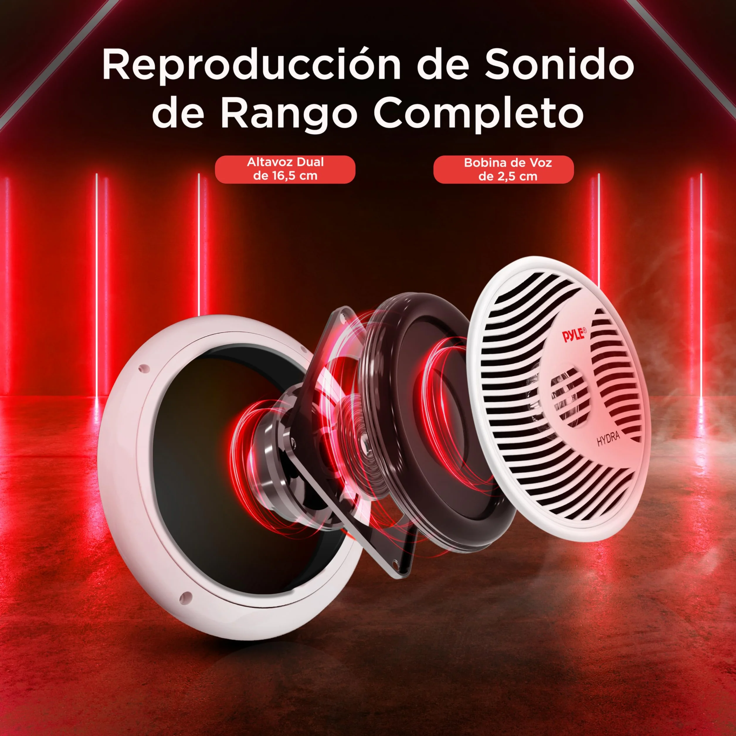 Pyle altavoces marinos, Duales, 6.5”, Estereo, Exteriores, Resistentes al agua y a la intemperie, 150V, Cono de polipropileno y envolvente de tela, 1 par