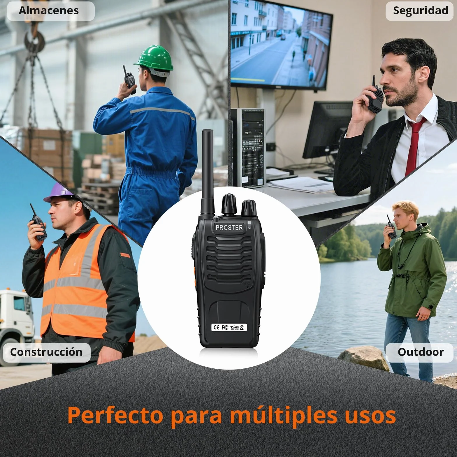 Proster Walkies Talkies Recargable Walky Talky Profesionales 16 Canales CTCSS DCS Transmisores Receptores Radiocomunicación de Largo Alcance con Pinganillos y LED Linterna