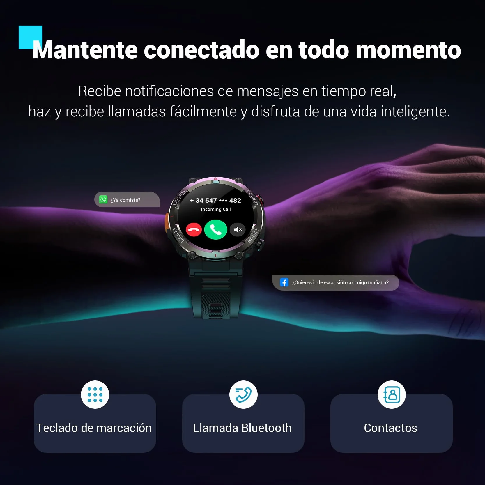 Blackview Reloj Inteligente Hombre - Linterna y Brújula, 1,45" Militar Smartwatch Hombre- Llamadas Bluetooth, Pulsómetro, Oxímetro, Monitor de Sueño, Pulsera Actividad 100+ Modos Deportivos, Podómetro