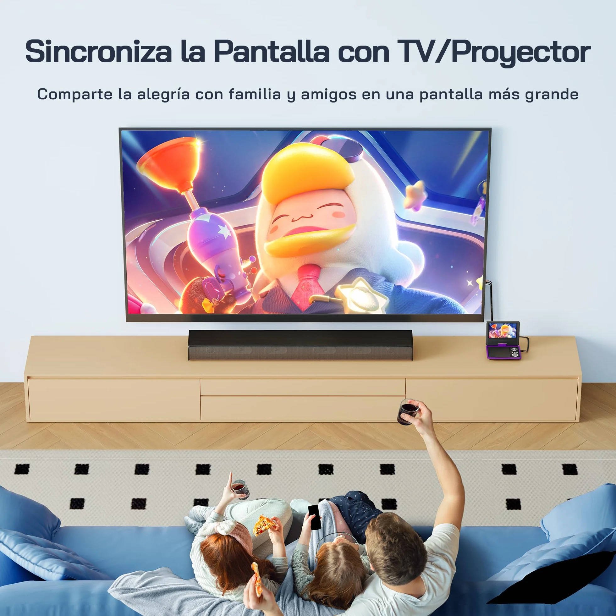 WOLFANG Reproductor DVD Portátil 9,5 Pulgadas Niños Coche Pantalla HD Giratoria 7,5 Pulgadas Altavoces Estéreo 6h Autonomía Púrpura