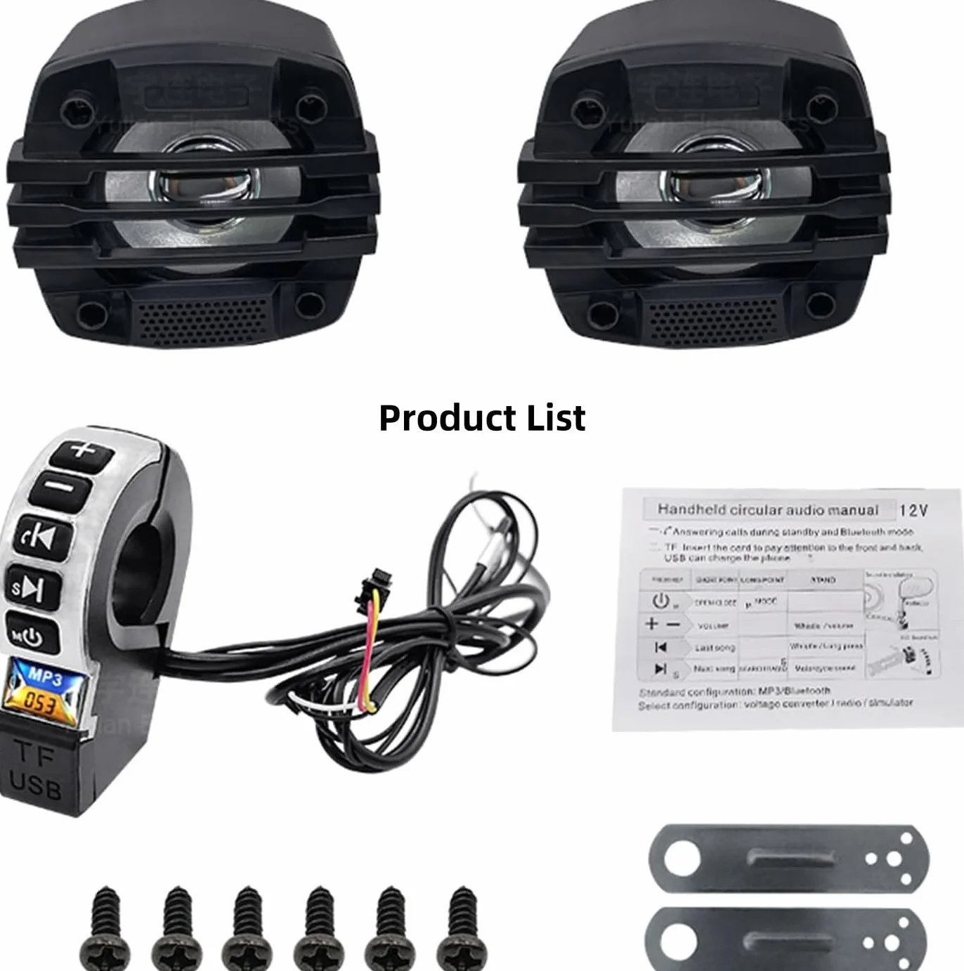 Altavoz moto manillar Systèmes Audio stéréo de guidon Avec Radio FM et Bouton de contrôle, gamme complète étanche Bluetooth Haut-parleurs stéréo Pour Scooter 12V VTT