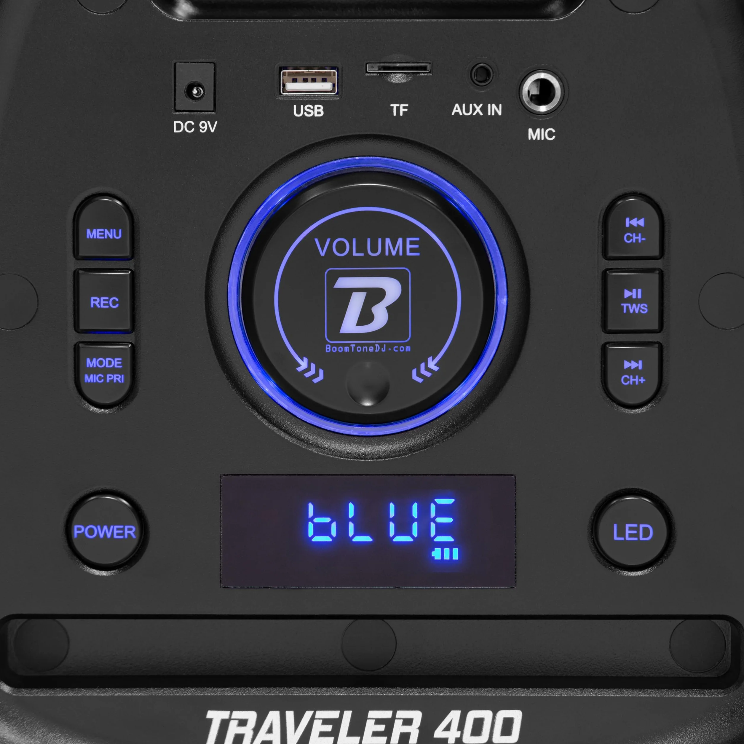 BoomToneDJ Altavoz con batería Traveler 400 (Mando a Distancia IR, 400W) Ideal para DJ móviles y Fiestas privadas, Bluetooth, luz integrada, USB/SD, asa de Transporte telescópica