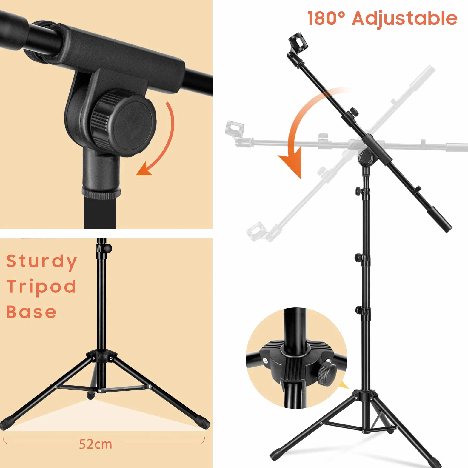 CAHAYA Soporte de Micrófono con Brazo con Dos Pinzas para Microfonos Pie de Micrófono Plegable y Ajustable de 64-158cm para Conciertos Videoconferencias Escenarios