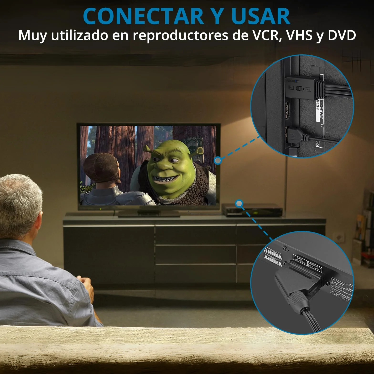 AUTOUTLET Conversor Euroconector a HDMI 1080P 720P - Soporta 16:9/4:3, PAL/NTSC - Cable SCART a HDMI 150cm para HDTV, DVD, BLU-Ray, VCR, Proyector