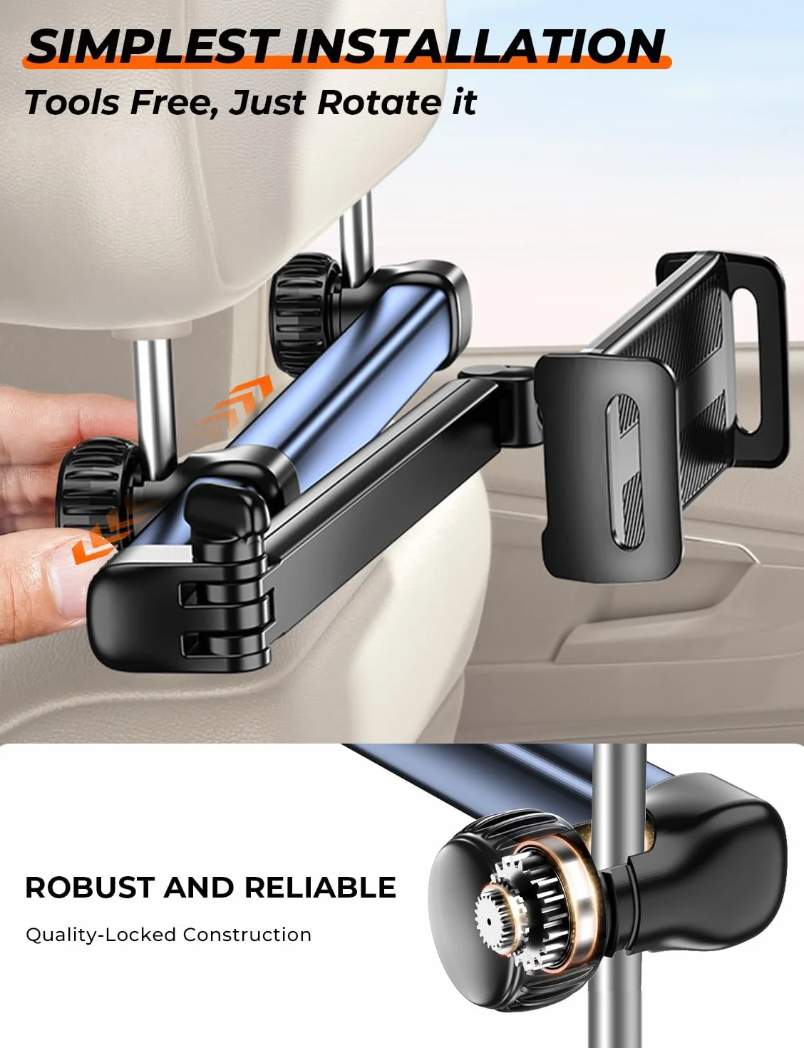 TRYONE Soporte Tablet Coche Reposacabezas 46CM Brazo Largo 3 en 1 Porta Accesorios para iPad Pro Sumsung Tab eReader Switch Móviles 4,7-13 Pulgadas