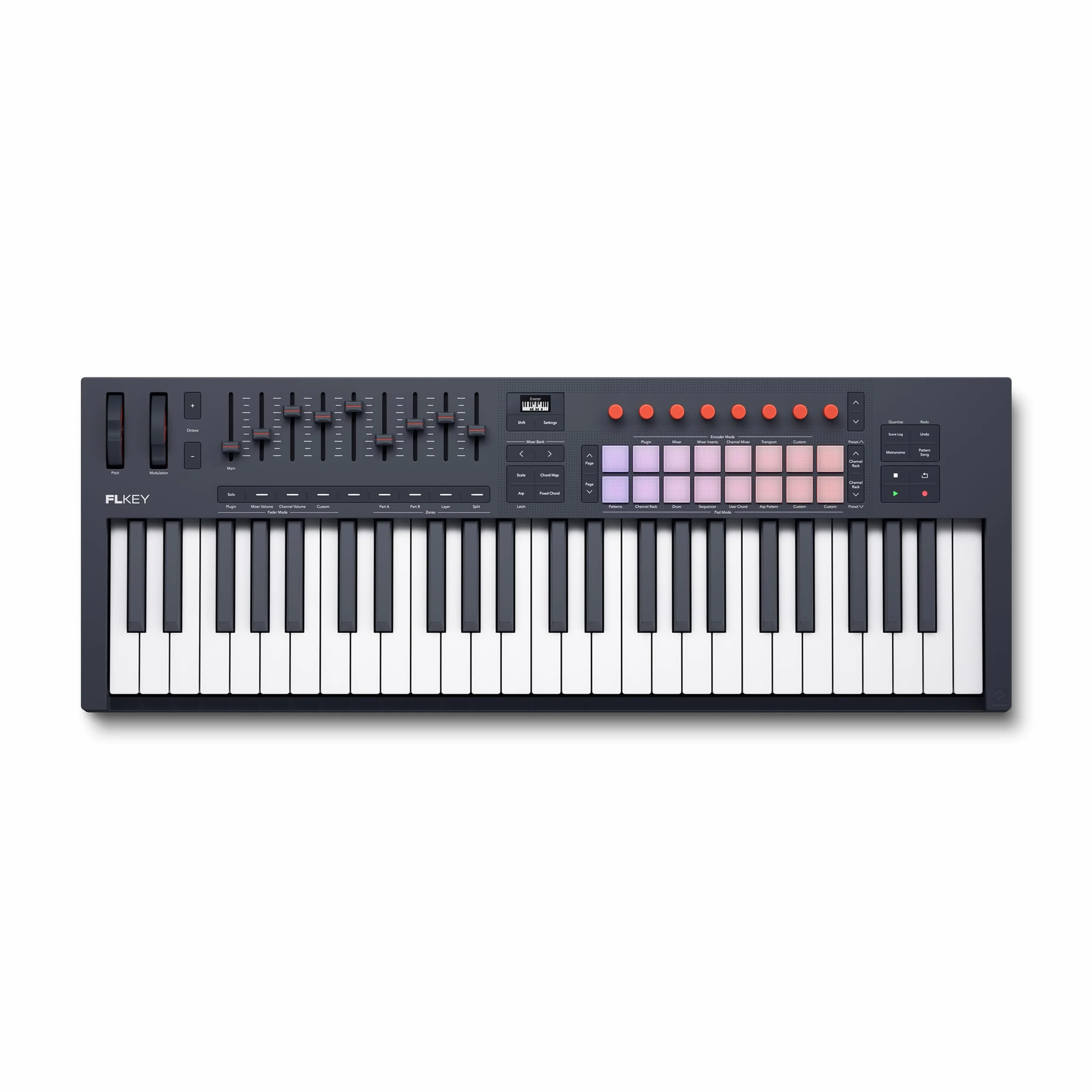 Novation FLkey 2 49 — Teclado controlador MIDI de 49 teclas para FL Studio. Teclas semicontrapesadas, USB, ruedas de tono y modulación, 16 pads de percusión y arpegiador. Incluye 6 meses de FL Studio