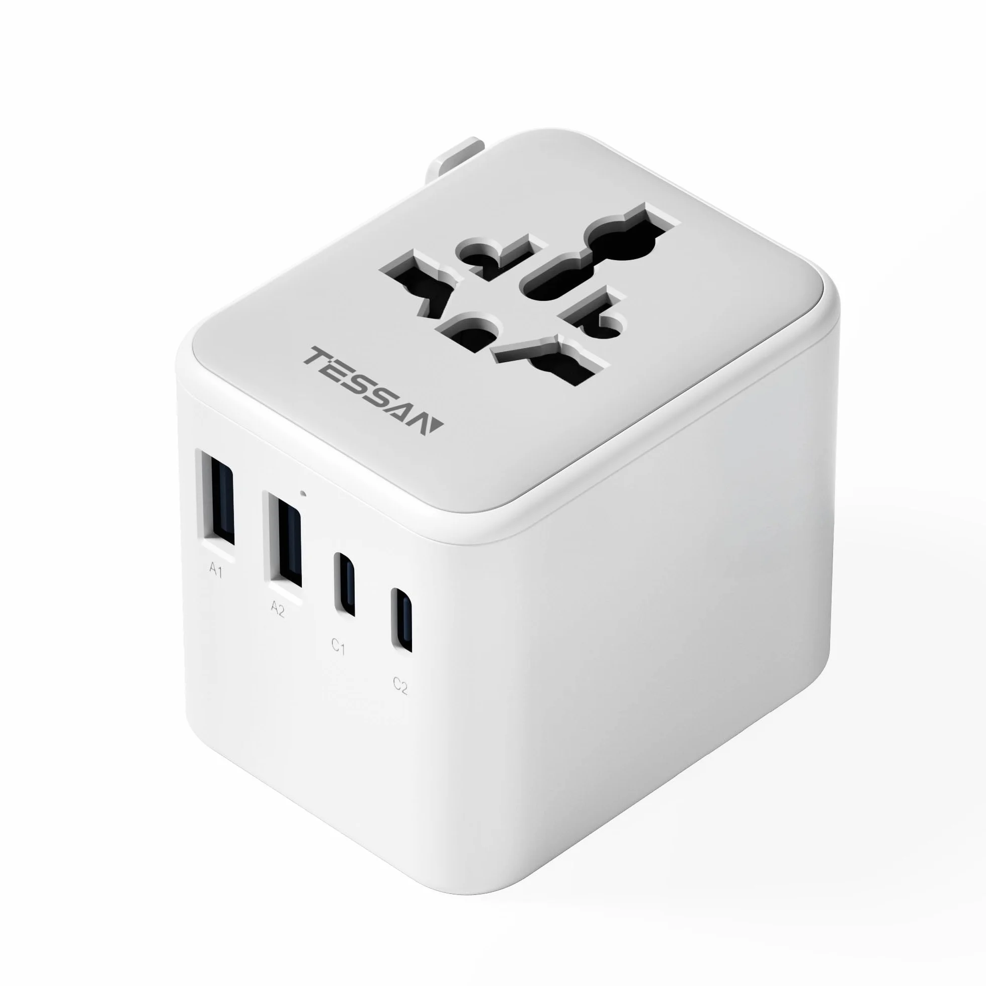 TESSAN Adaptador Enchufe Universal con 2 USB A y 2 USB C para Viaje Inglaterra EE. UU. Japón Tailandia Australia
