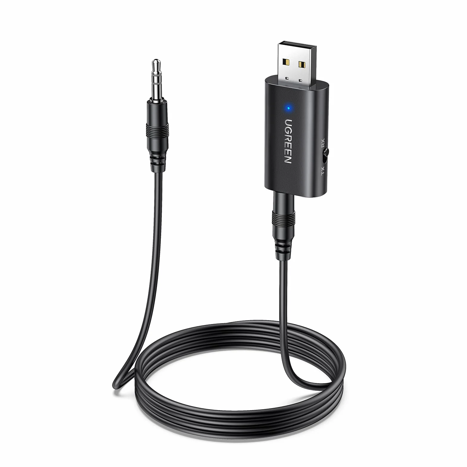 UGREEN Adaptador Jack 3,5 mm Bluetooth 5.4 para TV 2 en 1 Transmisor Receptor Bluetooth con Cable Audio 3,5 mm para TV PC Amplificador Coche Teléfono Altavoces Auriculares Bluetooth