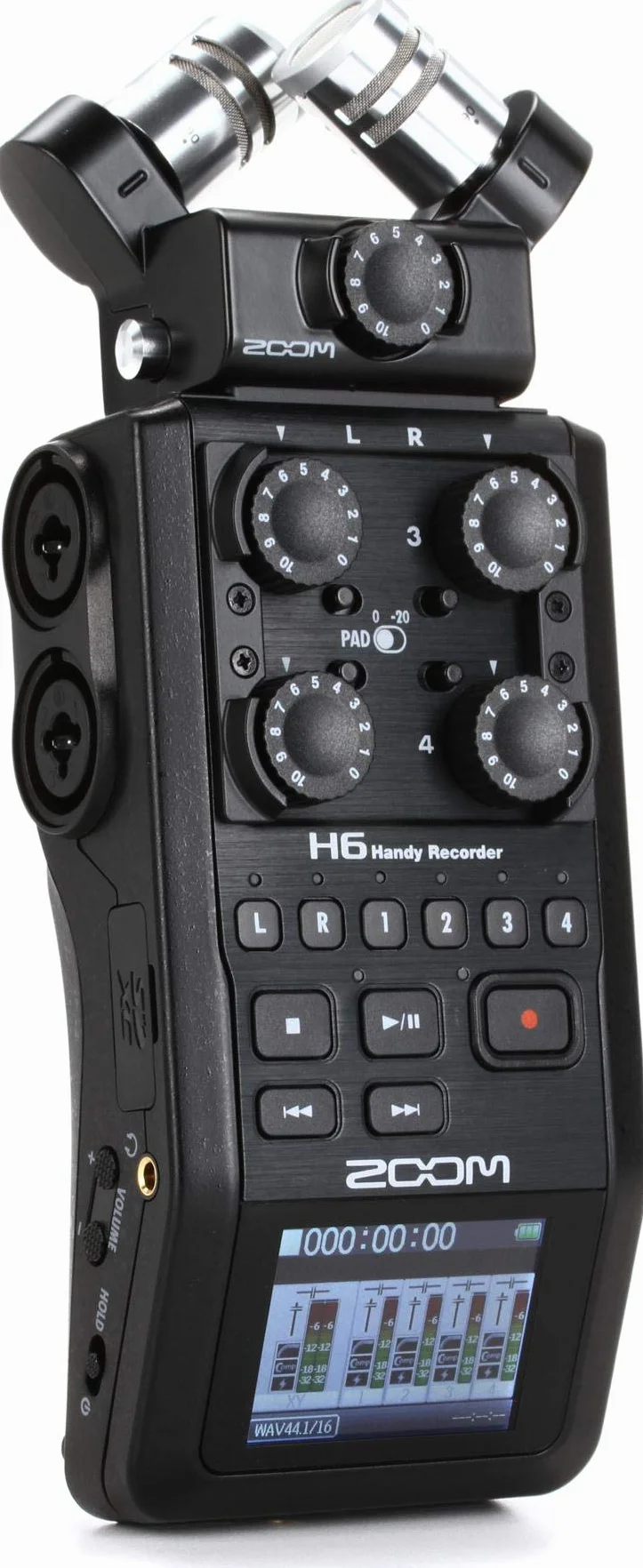 Zoom H6 - Grabadora portátil de 6 pistas, micrófonos estéreo, 4 entradas XLR/TRS, grabaciones a tarjeta SD, interfaz de audio USB, funciona con pilas, podcasting y música
