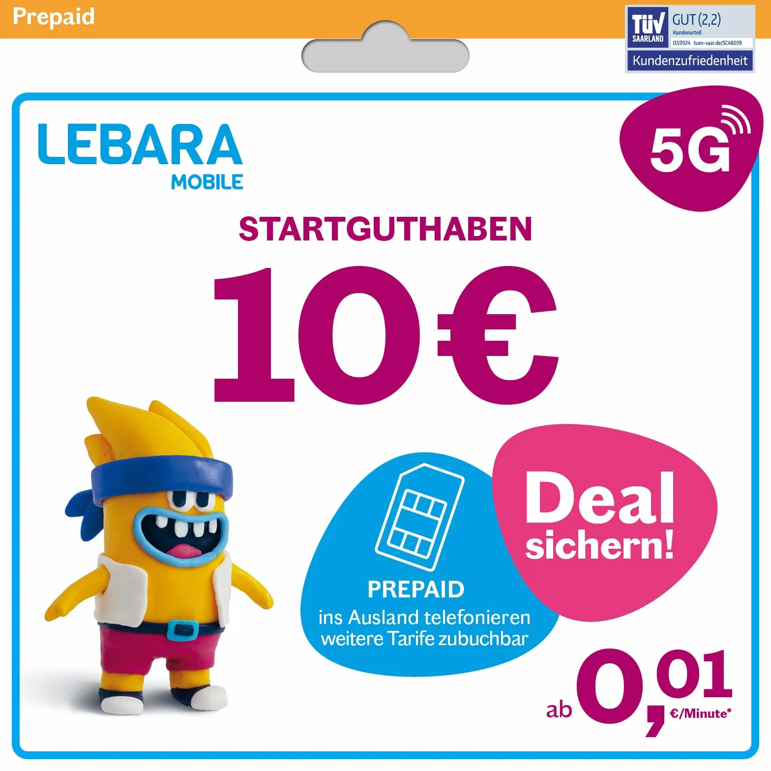 Lebara Tarjeta SIM prepaga 10 € crédito inicial sin contrato