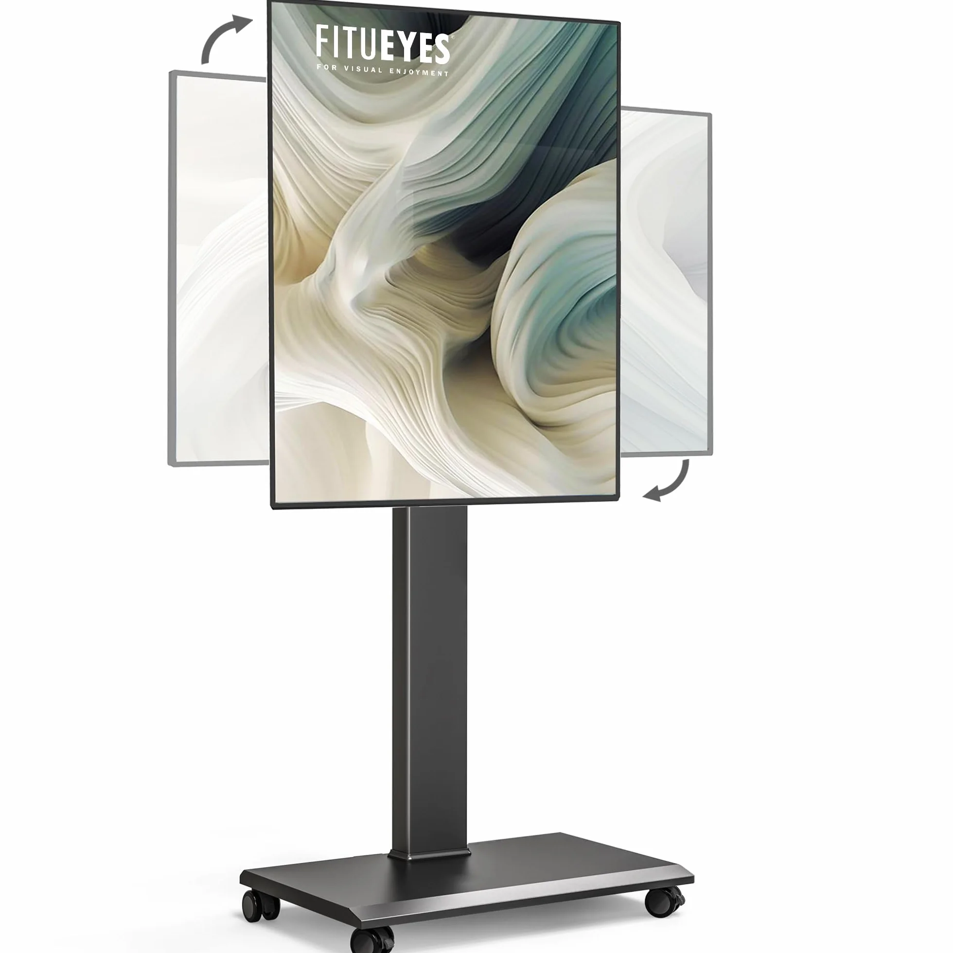 FITUEYES Soporte de TV sobre ruedas para carro de TV móvil de 32 a 75 pulgadas, horizontal a vertical, soporte de suelo para TV con giro de 40° y 7 altura ajustable, soporte de TV portátil máx. VESA