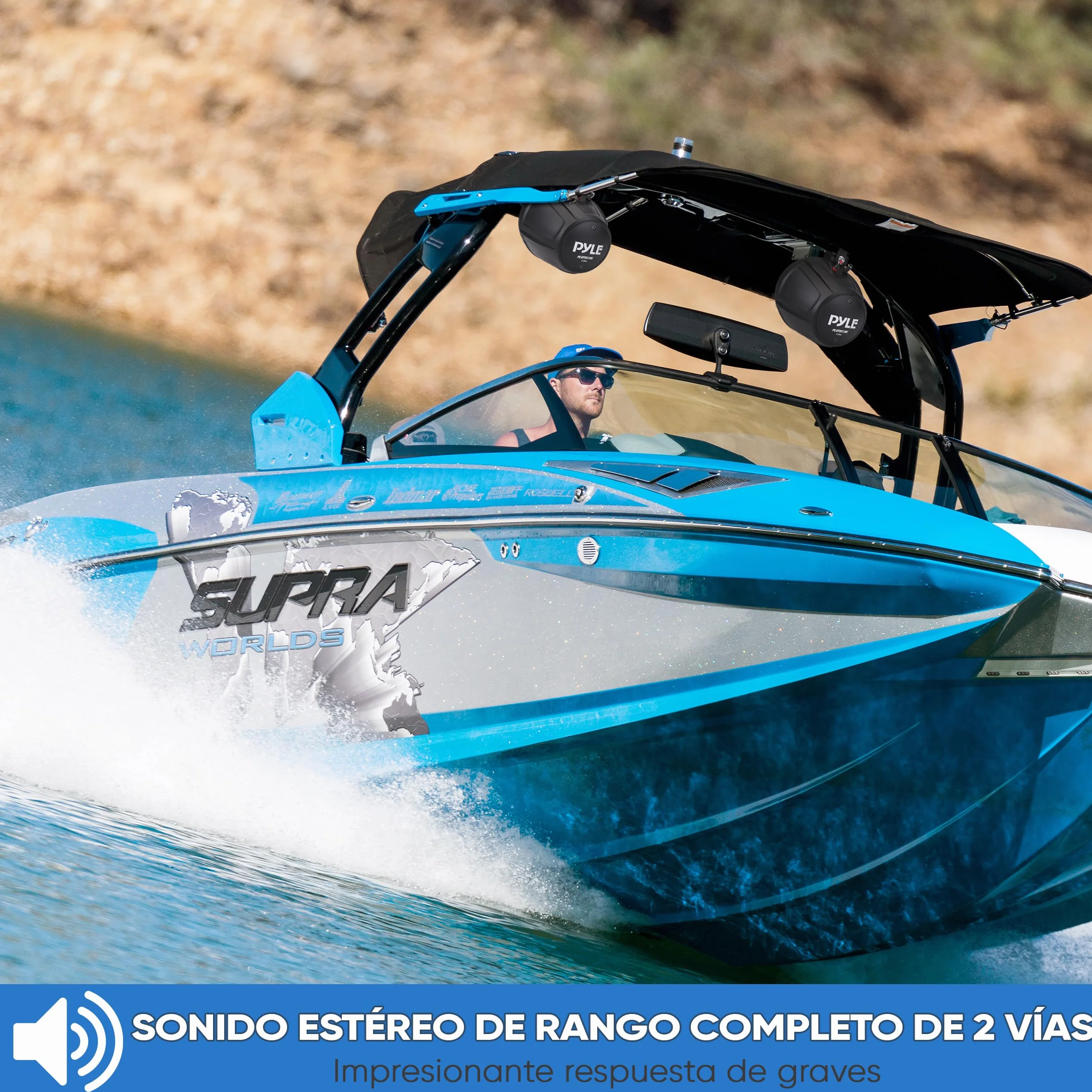 Pyle Altavoces Todoterreno, Impermeables, 2 vias, 13cms, Wakeboard Tower de 1000V, Sonido Estereo de Rango Completo para ATV, UTV, Quead, Jeep y Barco