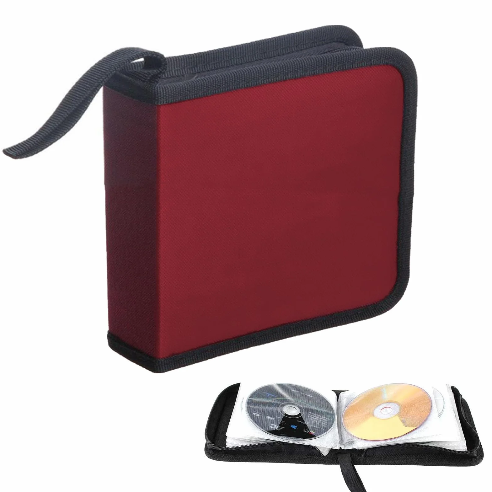 Bolsa de CD Svupue, Bolsa de Almacenamiento de Discos CD DVD para 40 Discos, Bolsa de Almacenamiento de CD para el Coche y el Hogar, Rojo