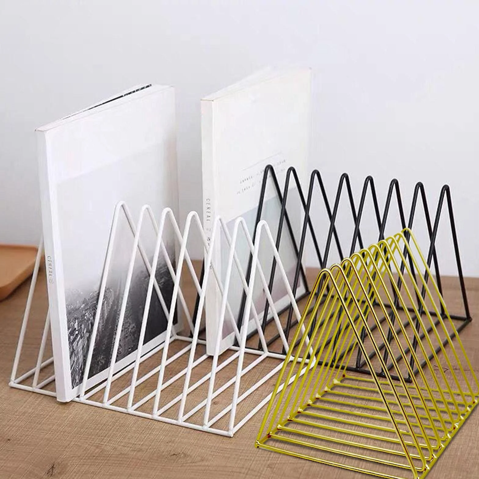 Soporte de metal para discos de vinilo, soporte triangular para 60 discos de vinilo, soporte para periódicos, soporte de vinilo para oficina, CD, revistas