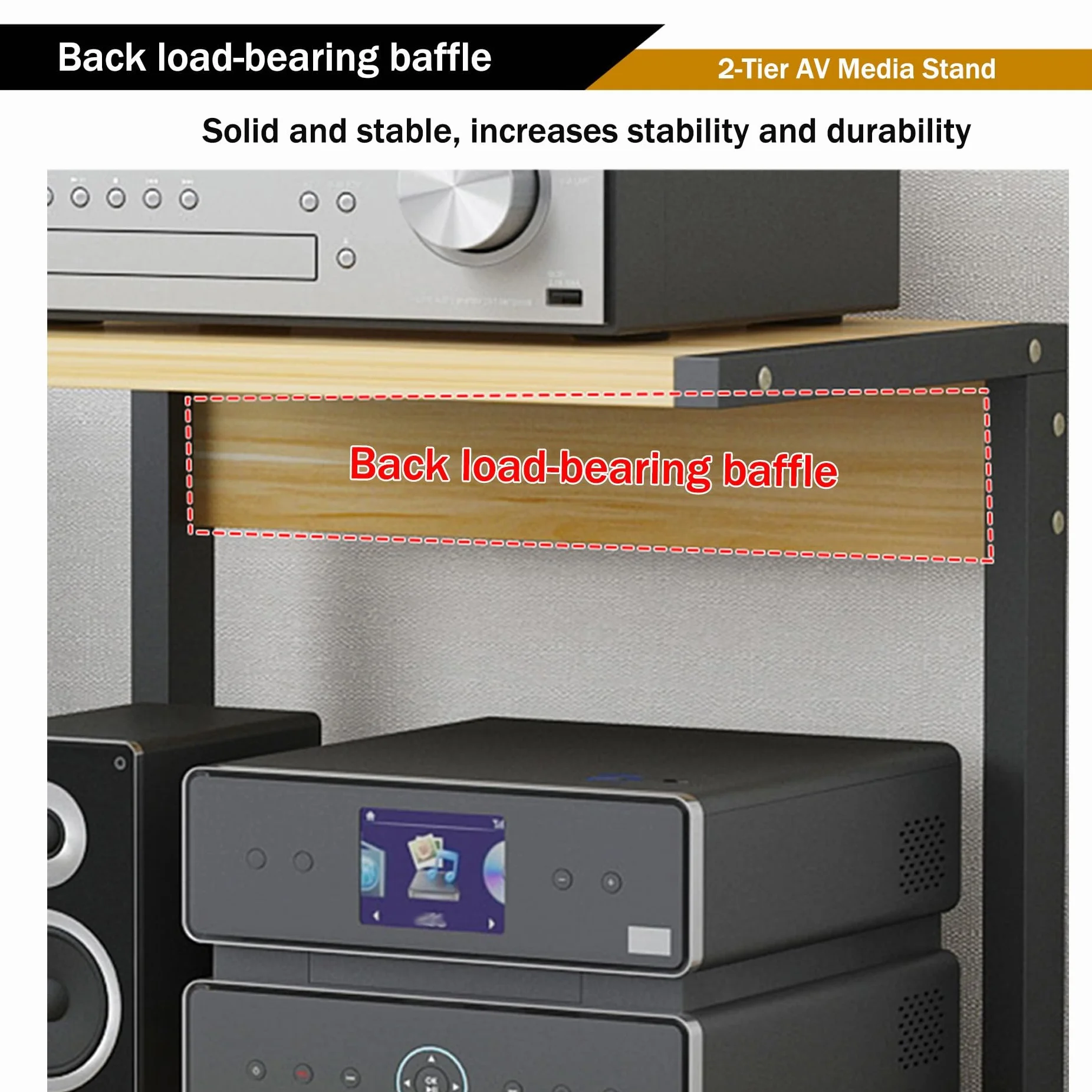 Mueble Equipo Hifi,Soporte Altavoz,Mueble Tocadiscos,Soporte para Medios Audiovisuales con Ruedas,Estanterías de Audio y Video de 2 niveles,Equipos Música Consola,para Sala de Estar y Sala de Juegos(N