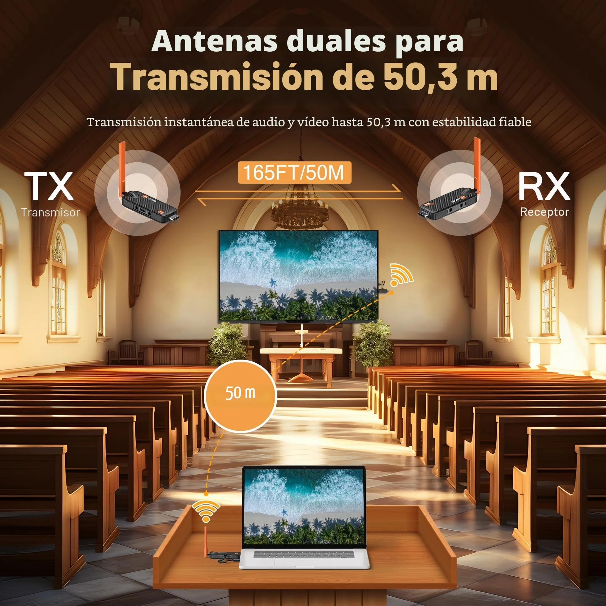 Transmisor Inalámbrico HDMI 5G/1080P 165FT 50M 1 Transmisor 3 Receptores Extensor