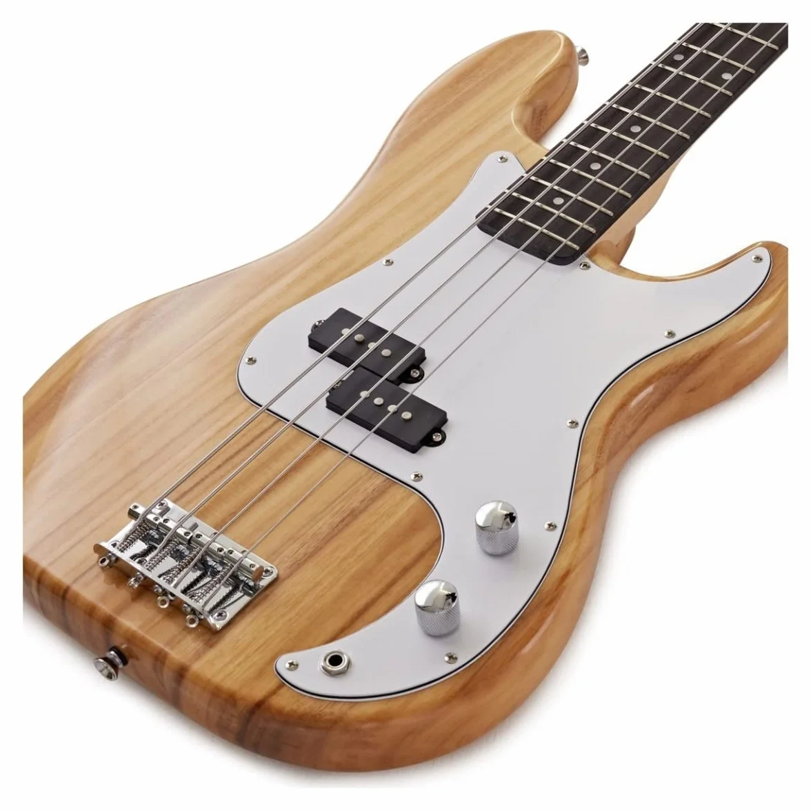 Gear4music Guitarra de bajo Full Size con funda de transporte Correa de cable LA Natural