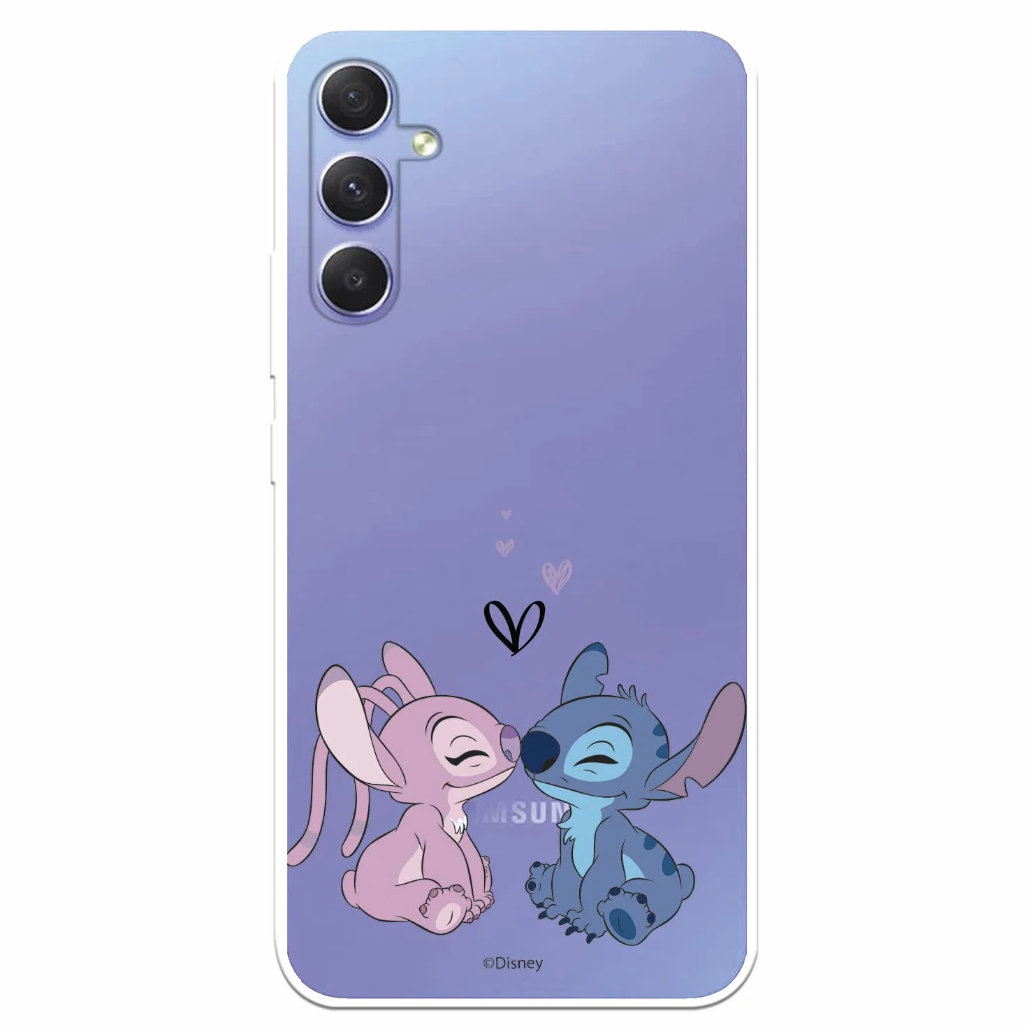 Funda para Samsung Galaxy A34 5G Oficial de Disney Angel & Stitch Beso para Proteger tu móvil. Carcasa para Samsung de Silicona Transparente Flexible con Licencia Oficial de Lilo & Stitch