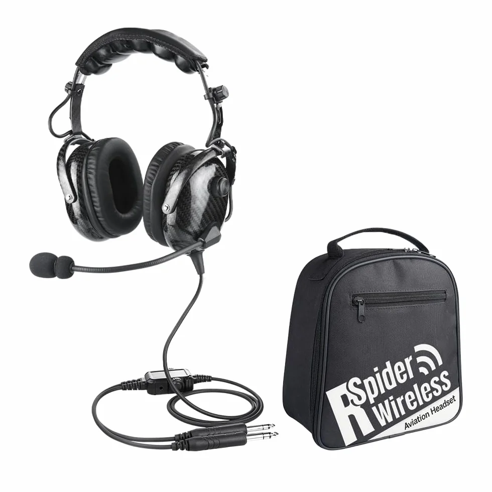 Auriculares de aviación de fibra de carbono con reducción de ruido pasiva, compatibilidad mono y estéreo, micrófono con cancelación de ruido, entrada MP3, incluye bolsa para