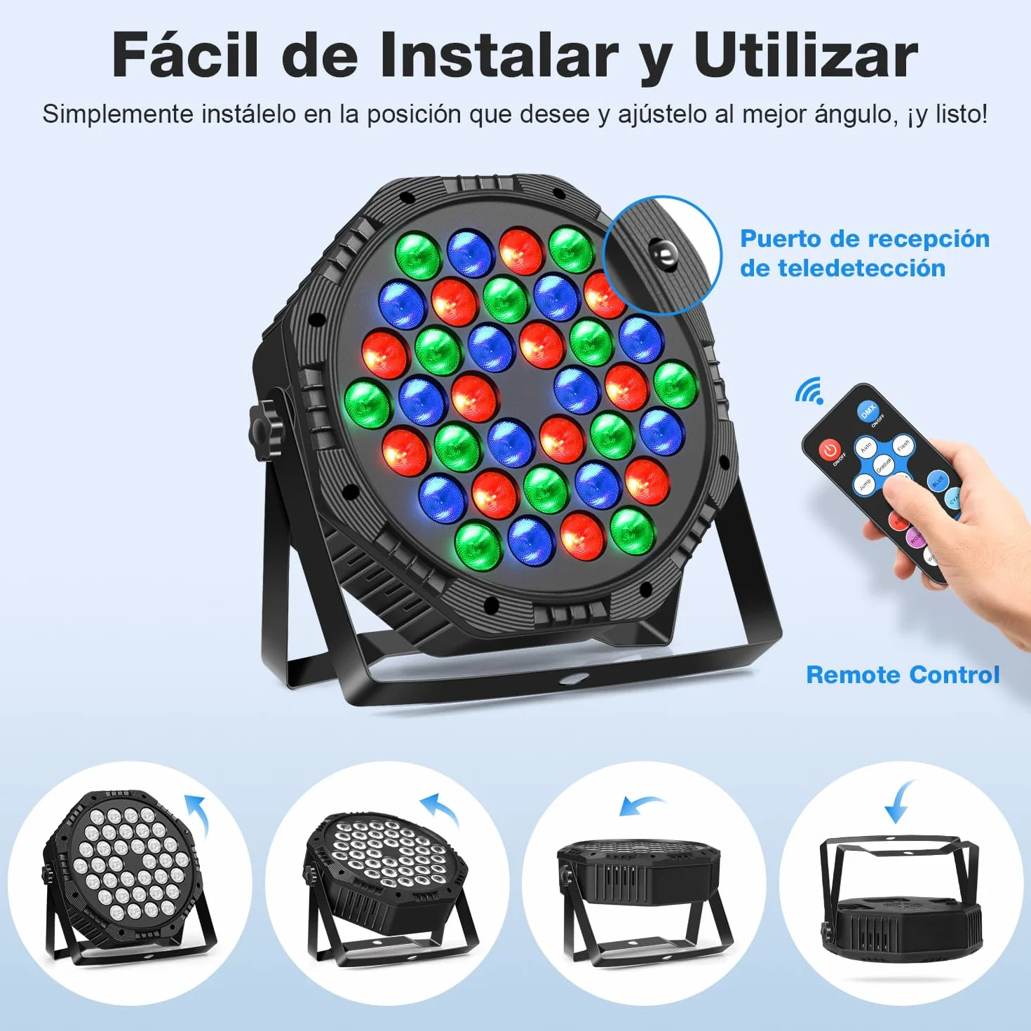 Focos LED RGB Luz Colorida con Control DMX y Mando, Luces de Discoteca, Fiesta, Conciertos y Celebraciones - 2 Piezas