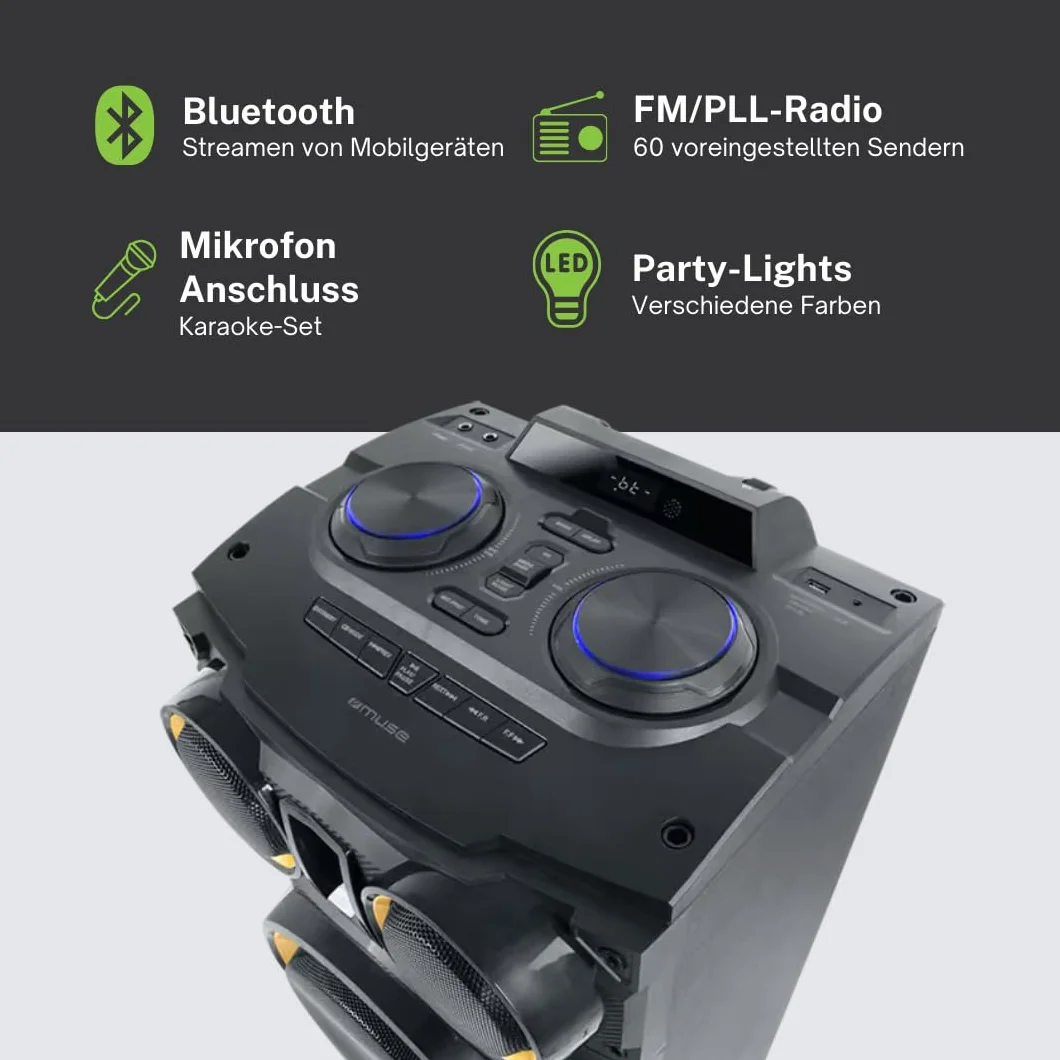Altavoz Maleta Muse M-1988 DJ Party Box 800W Negro