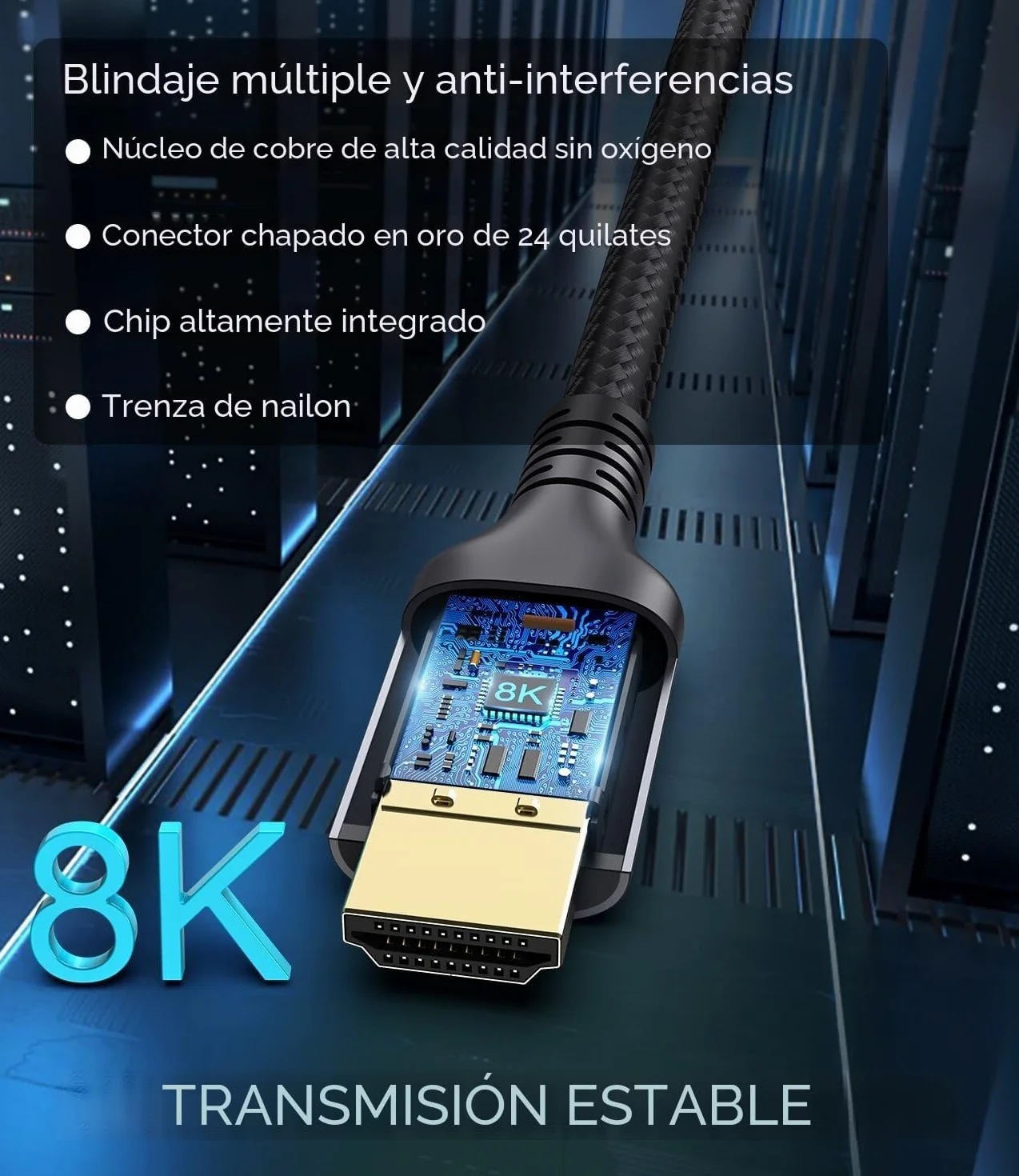 Cable HDMI 2.1 10K 8K 3M 48Gbps Ultra Alta Velocidad con Ethernet 4K 240Hz 165Hz 144Hz 120Hz eARC HDCP2.3 HDR10+
