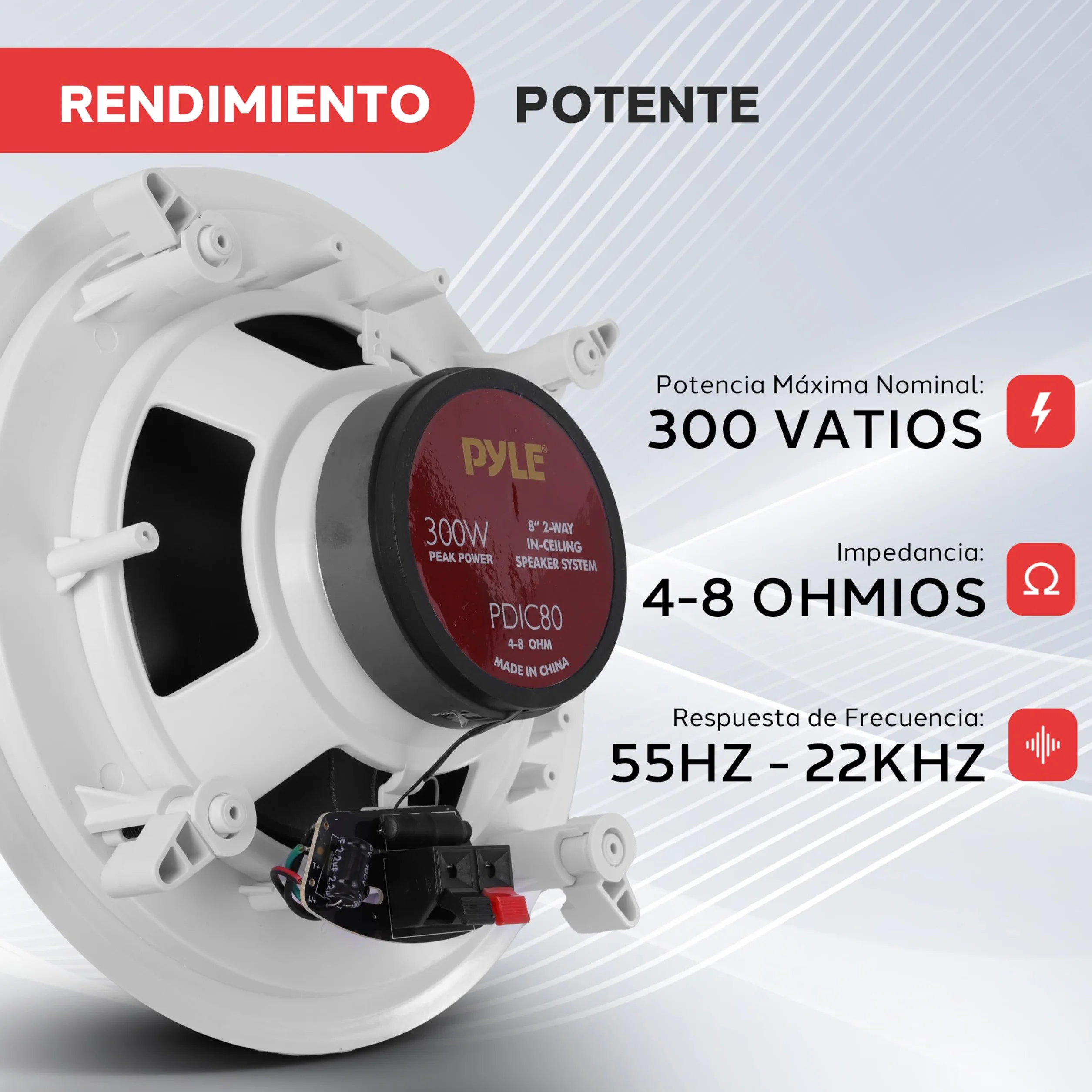 Pyle Altavoces Techo Empotrables 8" Tweeter Titanio 1" 55Hz-22kHz 300W