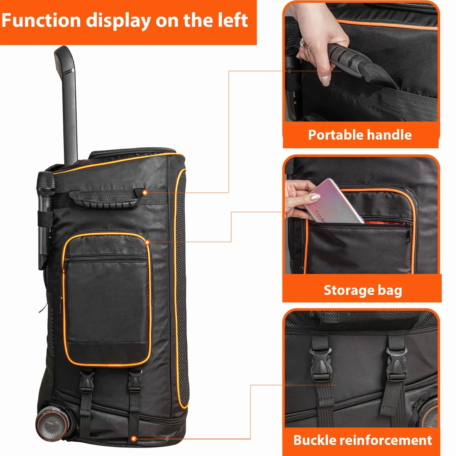 Bolsa de carro para JBL PartyBox 520 - Funda protectora con ruedas y asas, almacenamiento portátil para altavoces y accesorios, bolsa de viaje duradera para DJs, fiestas al aire libre y