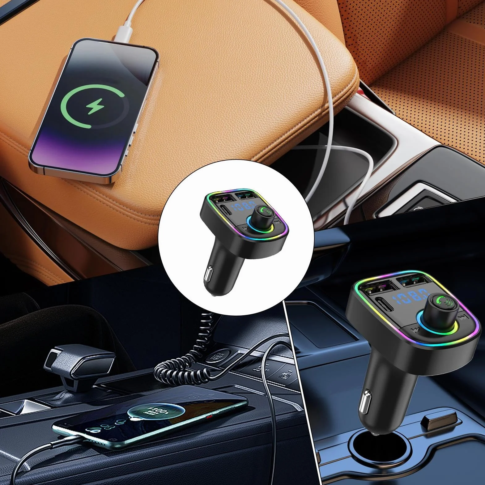 Transmisor FM para Coche | Adaptador De Coche con Carga Rápida | Transmisor Inteligente con Cancelación de Ruido y Reproductor MP3 para Viajes Diarios y Trayectos