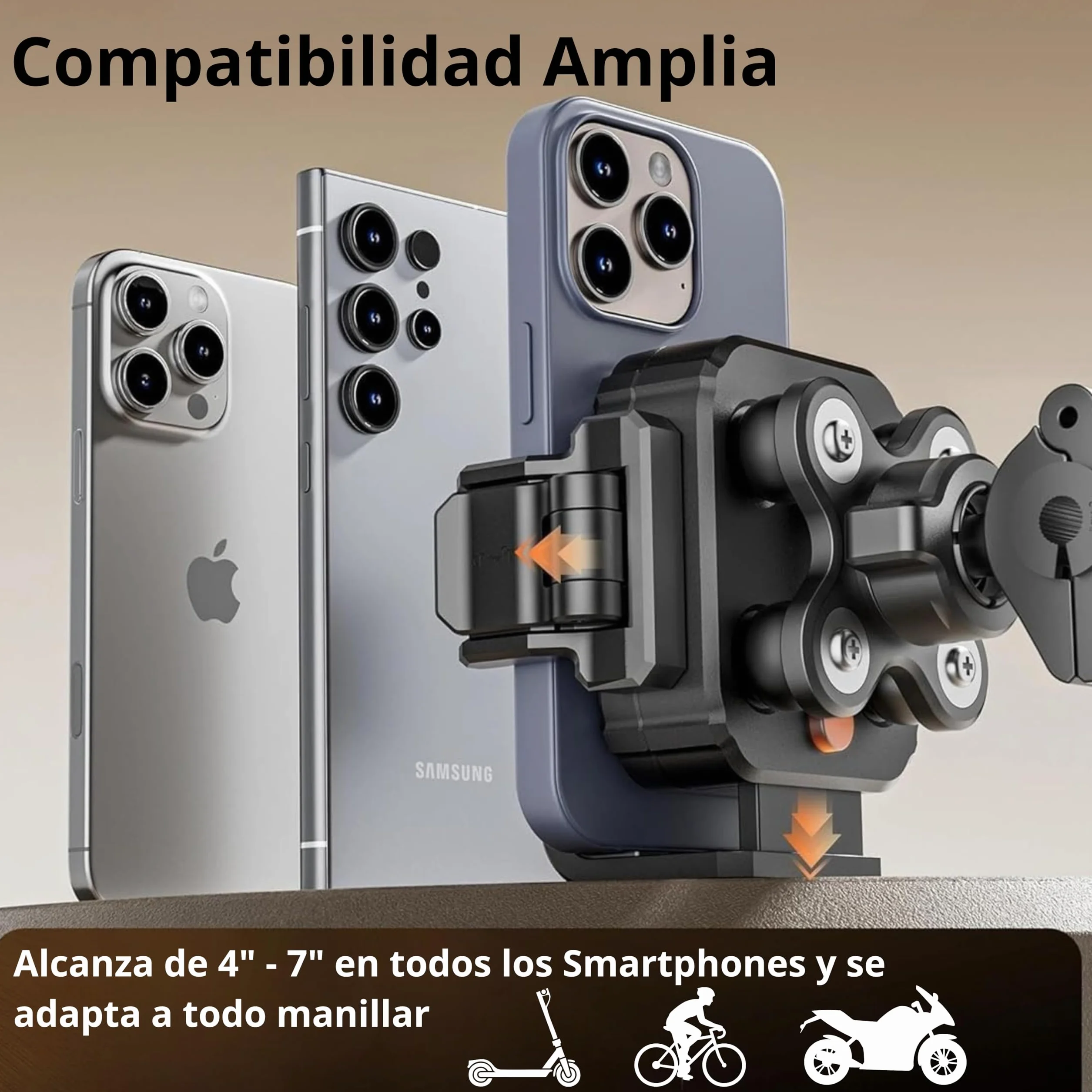 Soporte Móvil Antivibración y Antirrobo para Bicicleta, Porta Móvil Bici Liberación Rápida 360° para iPhone 13-17, Samsung, Xiaomi, 4.0"-7.0" Smartphone