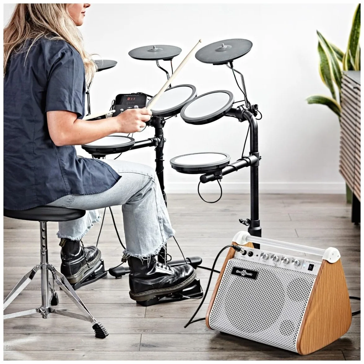 VISIONAMP Amplificador de Batería Electrónica y Teclado de Piano Electrónico Portátil de 50W - Blanco