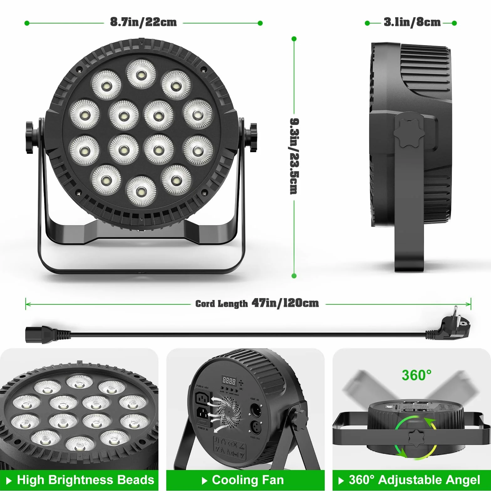 Juego de 4 focos LED par de 84 W con bolsa, 14 LED, luz de escenario, luz de fiesta, RGBW 4 en 1, DMX512, con mando a distancia, iluminación para escenario, DJ, fiesta, espectáculo, bar, Halloween,