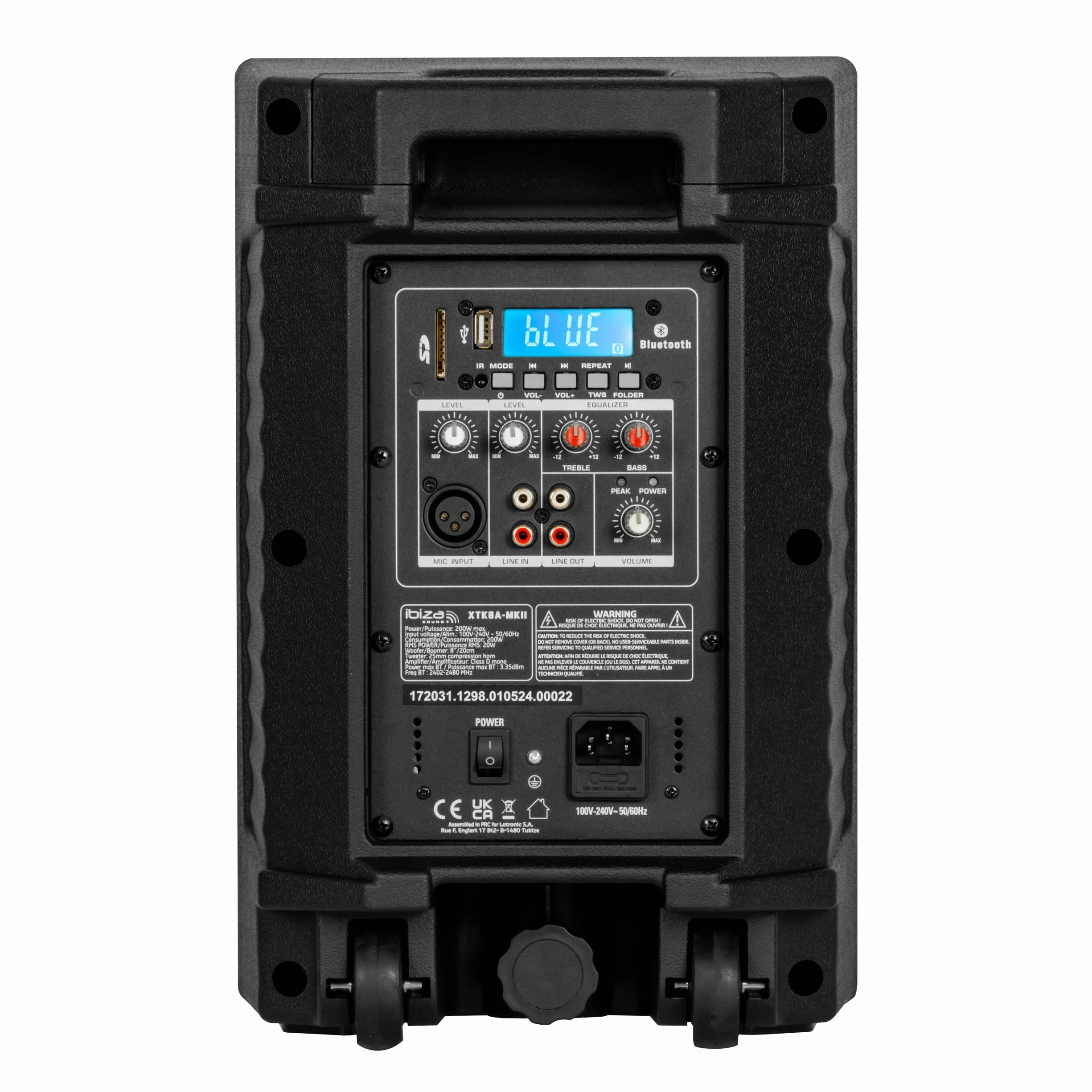Ibiza - XTK8A-MKII - Altavoz Activo Sono de 8"/20cm - Tweeter de compresión de 25mm - Sistema Bass Reflex - USB, SD, Bluetooth - TWS - Mango y Ruedas - Nueva VERSIÓN - Fiesta, Eventos, Karaoke