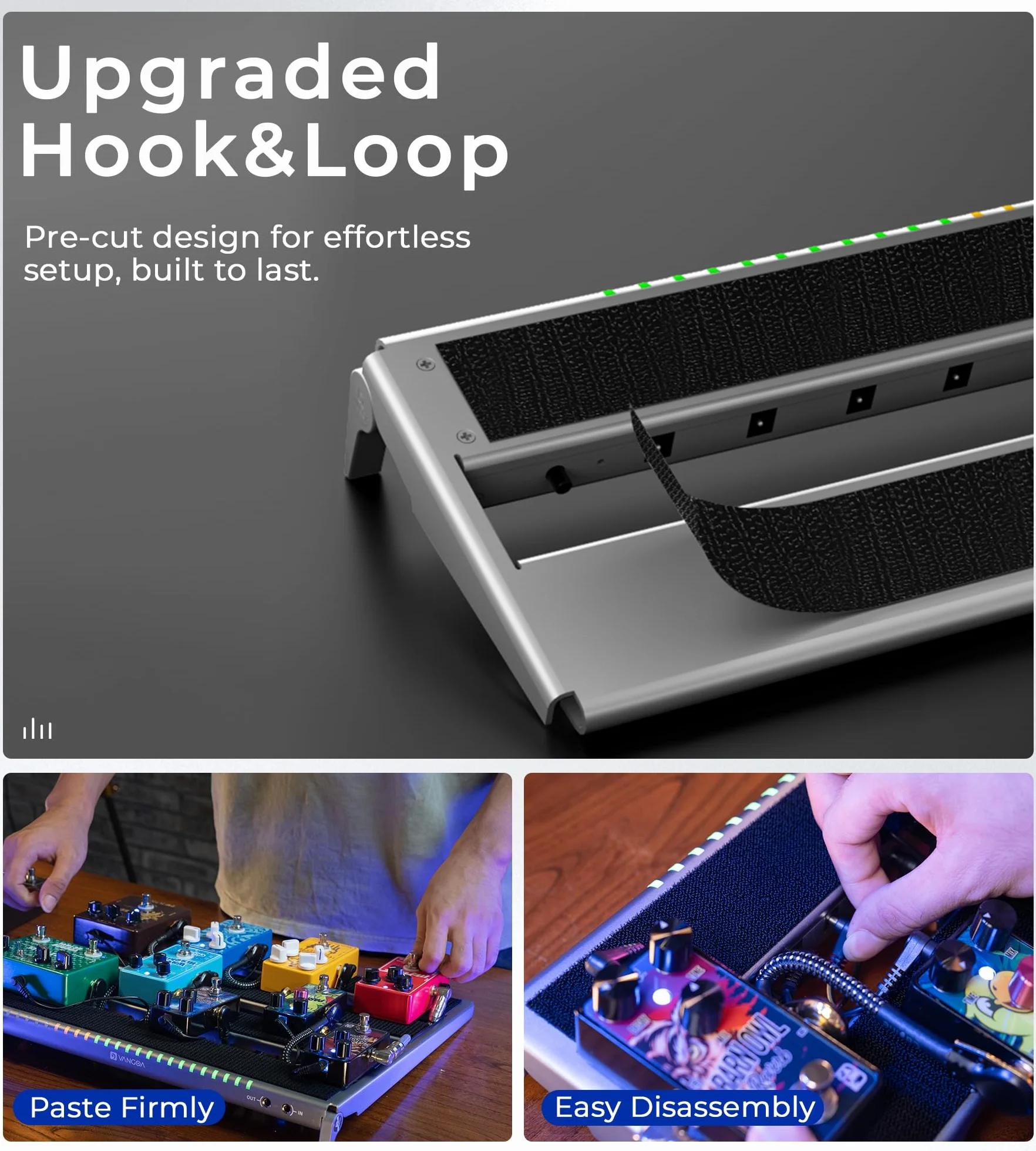 Vangoa Pedalera de guitarra con fuente de alimentación aislada incorporada, VPPD-S pedalboard eléctrica portátil pequeña y plegable de aluminio con bolsa de transporte, 41x16.5cm,1.3 kg,gris